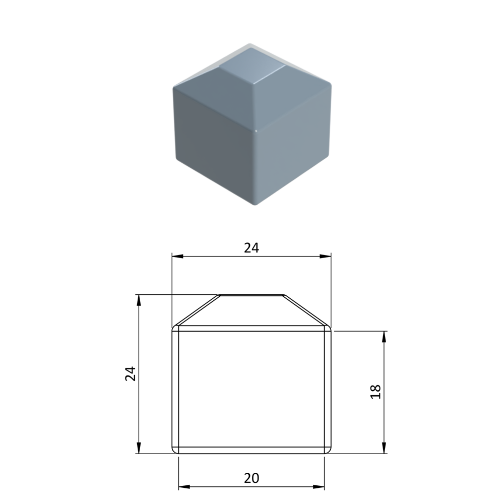Vnější krytka 20 x 20 mm, plastová PE, šedá