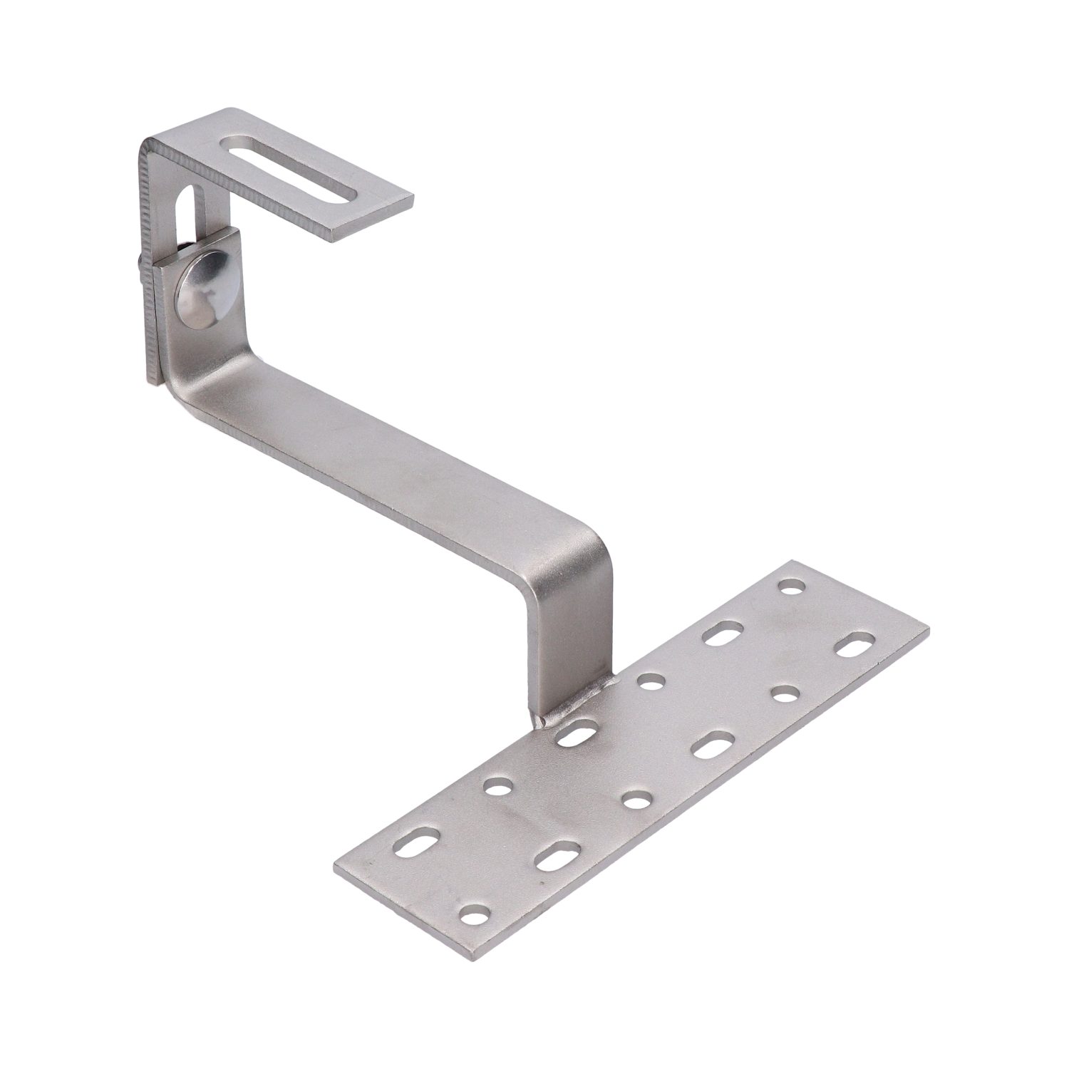 Střešní hák nastavitelný na vrchu, vhodný pro zakřivené krytiny (betonové nebo keramické). Nerez A2