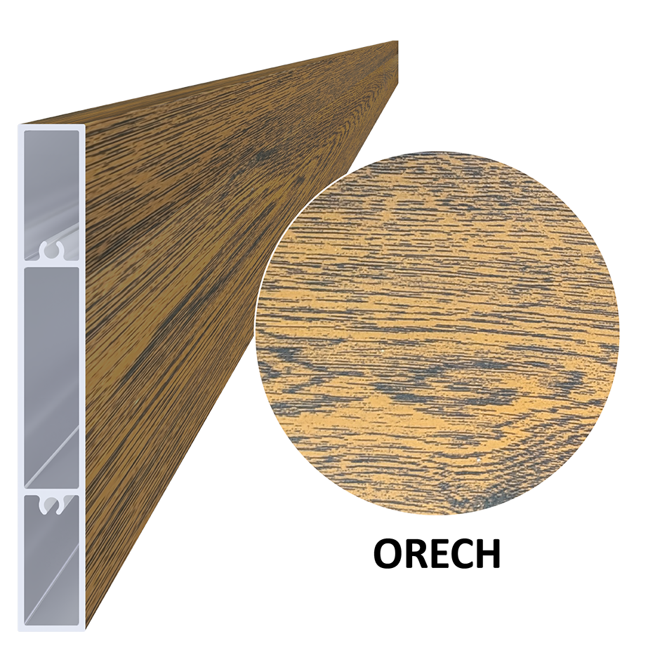 Hliníkový profil 120 x 16 x 6000 mm, struktura OŘECH