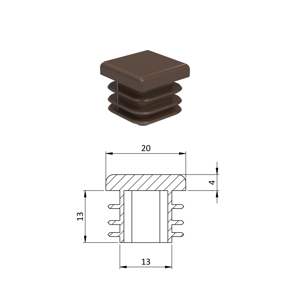 Krytka plastová 20 x 20 mm, černá