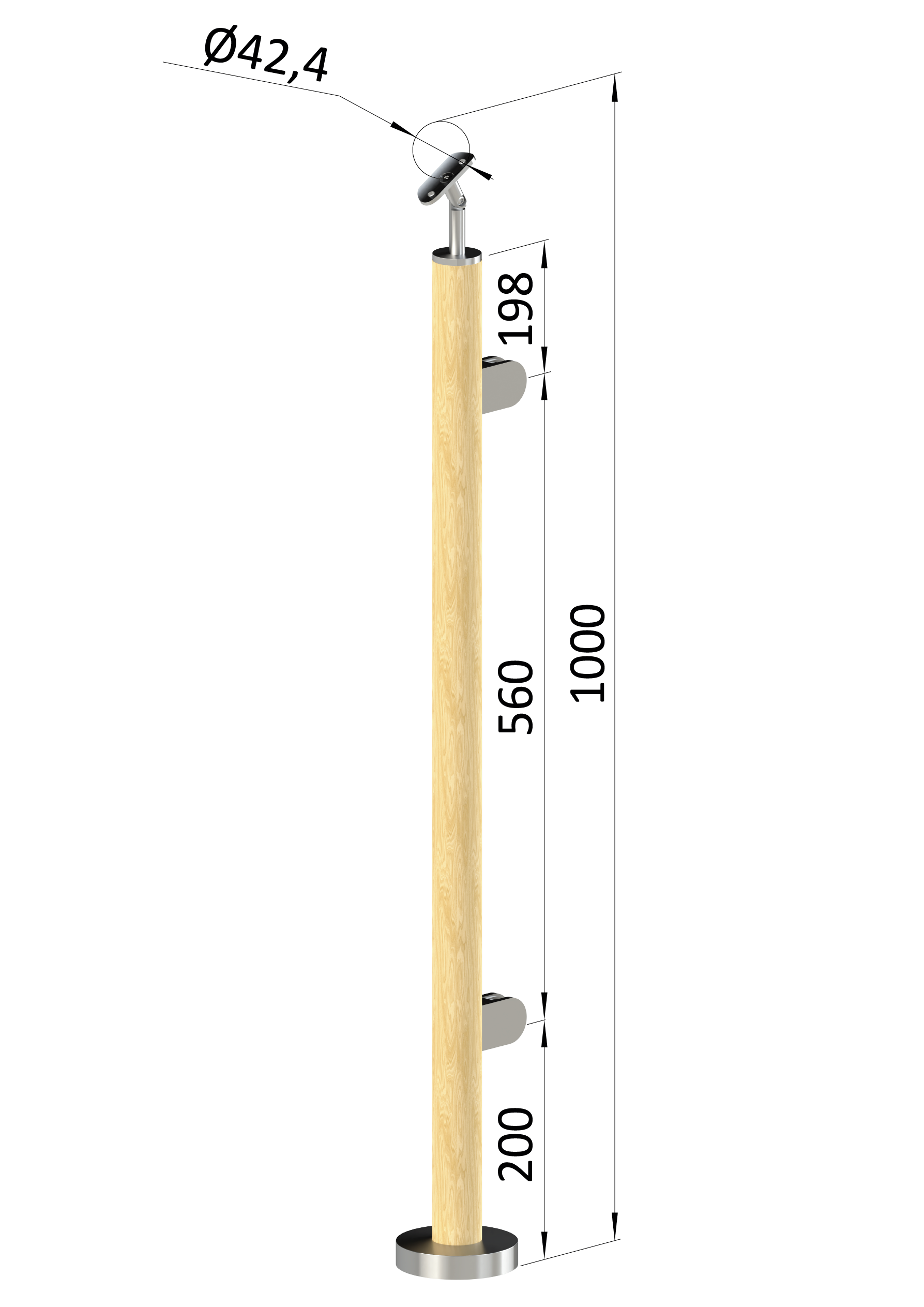 Dřevěný sloup, vrchní kotvení, výplň: sklo, pravý