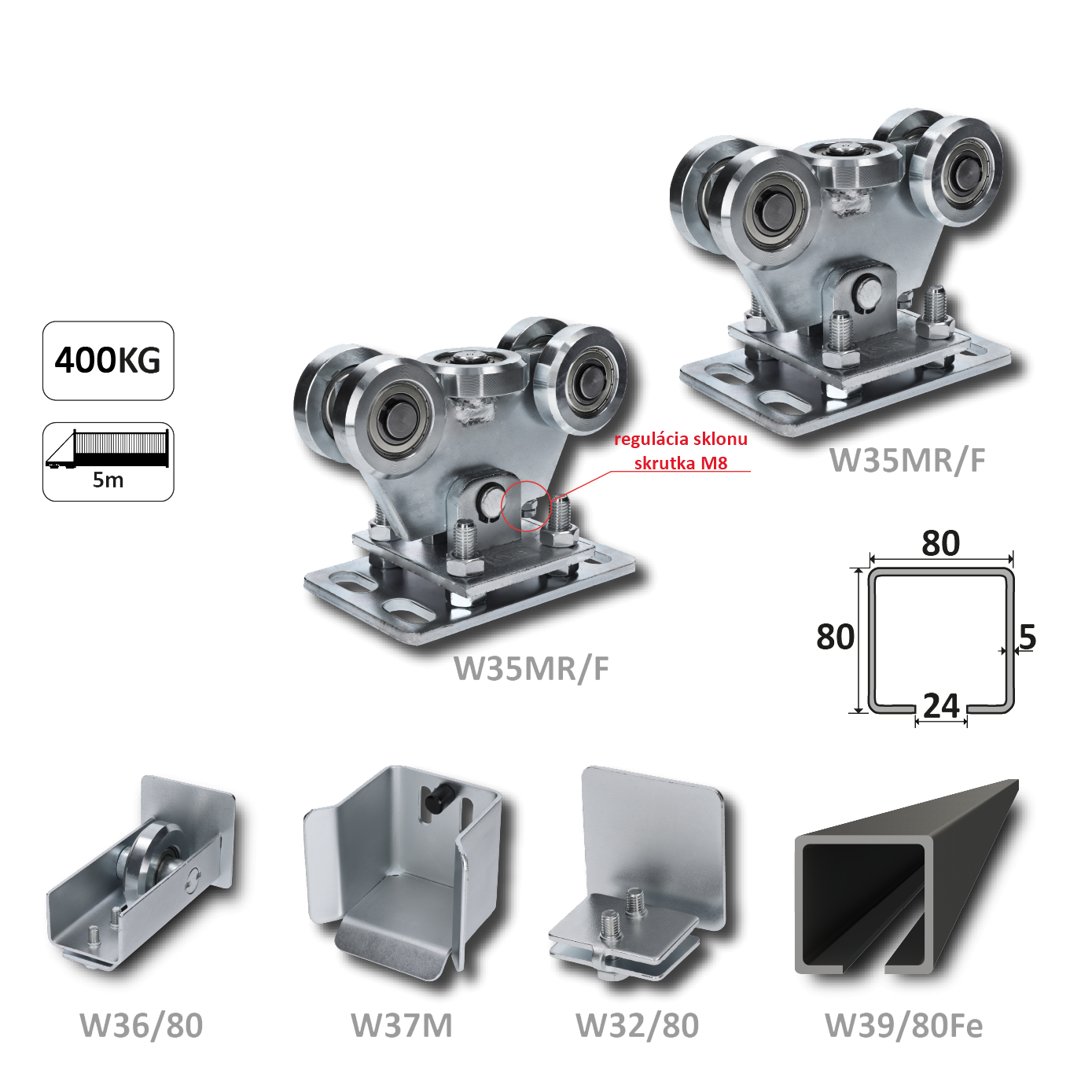 Samonos do 400 kg, profil 80 x 80 x 6000 mm, Fe