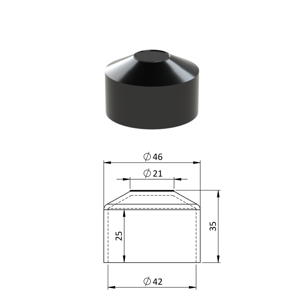 Vnější krytka kulatá ø 42,4 mm, plastová PE, černá