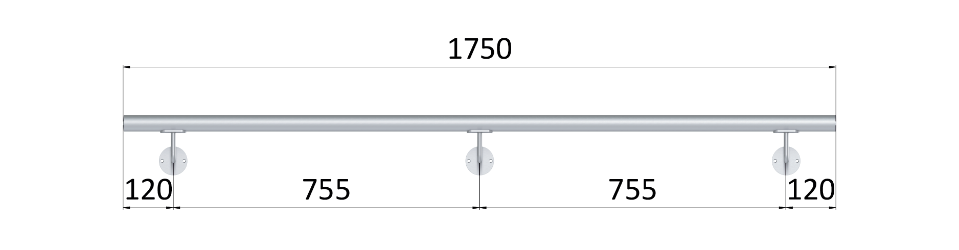 Madlo ø 42.4mm, L-1750mm, leštěná nerez AISI304