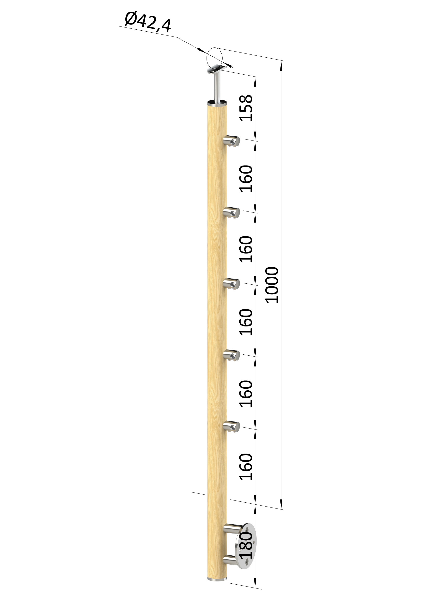 Dřevěný sloup, boční kotvení, 5řadový, průchozí, vnitřní