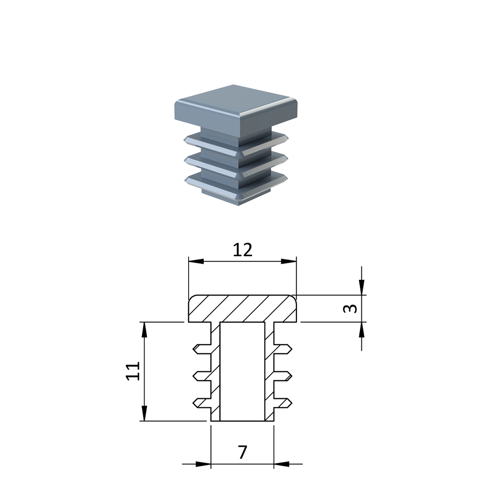 Krytka plastová 12 x 12 mm, šedá