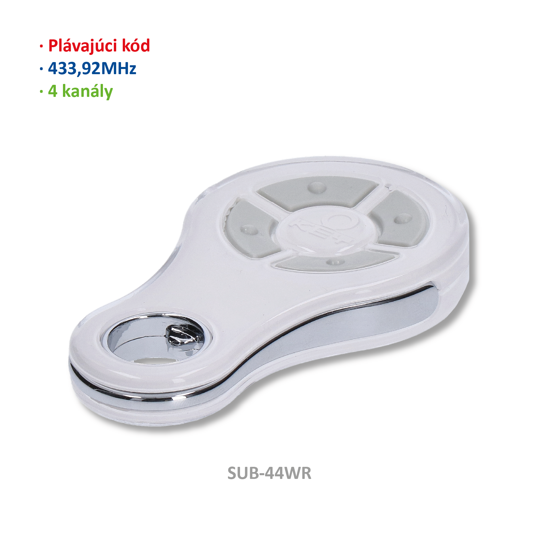 Vysílač 4kanálový, 433MHz, plovoucí kód, bílý