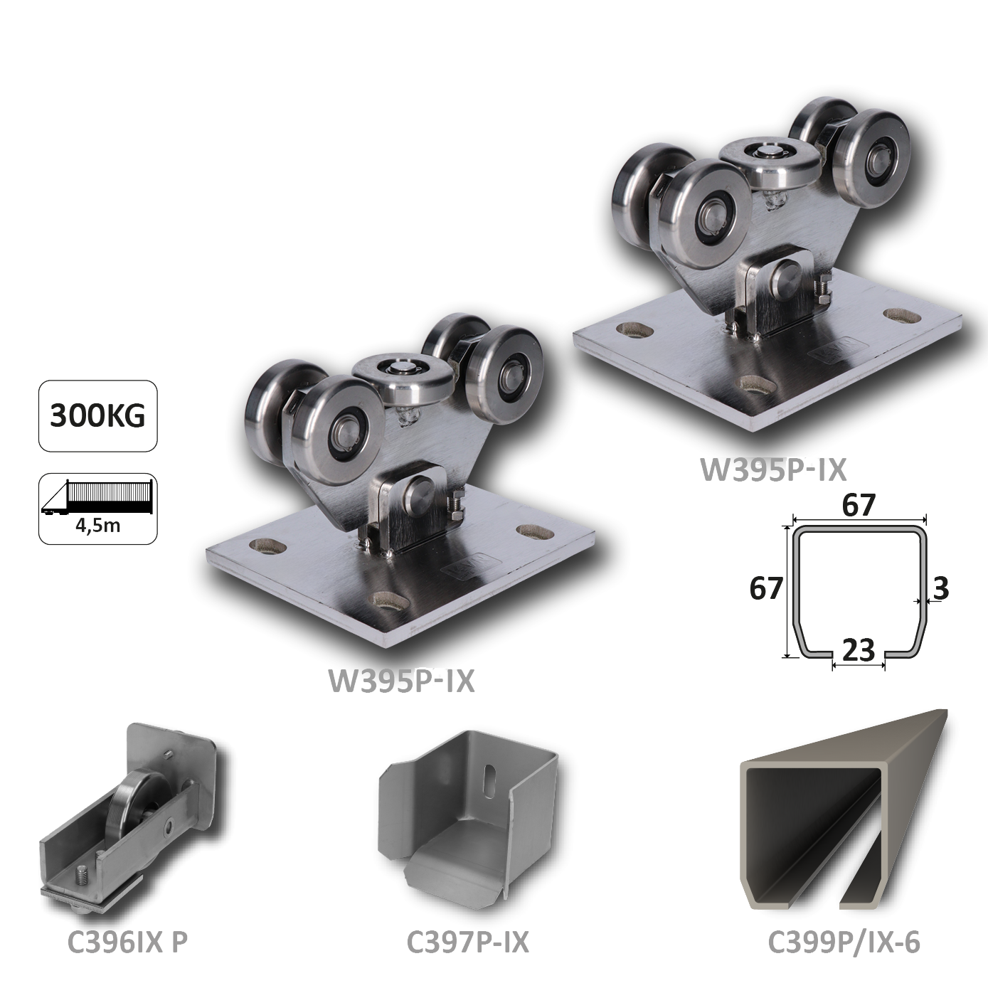 Samonos do 300 kg/ 4,5 m, profil 67 x 67 x 3 mm, nerez