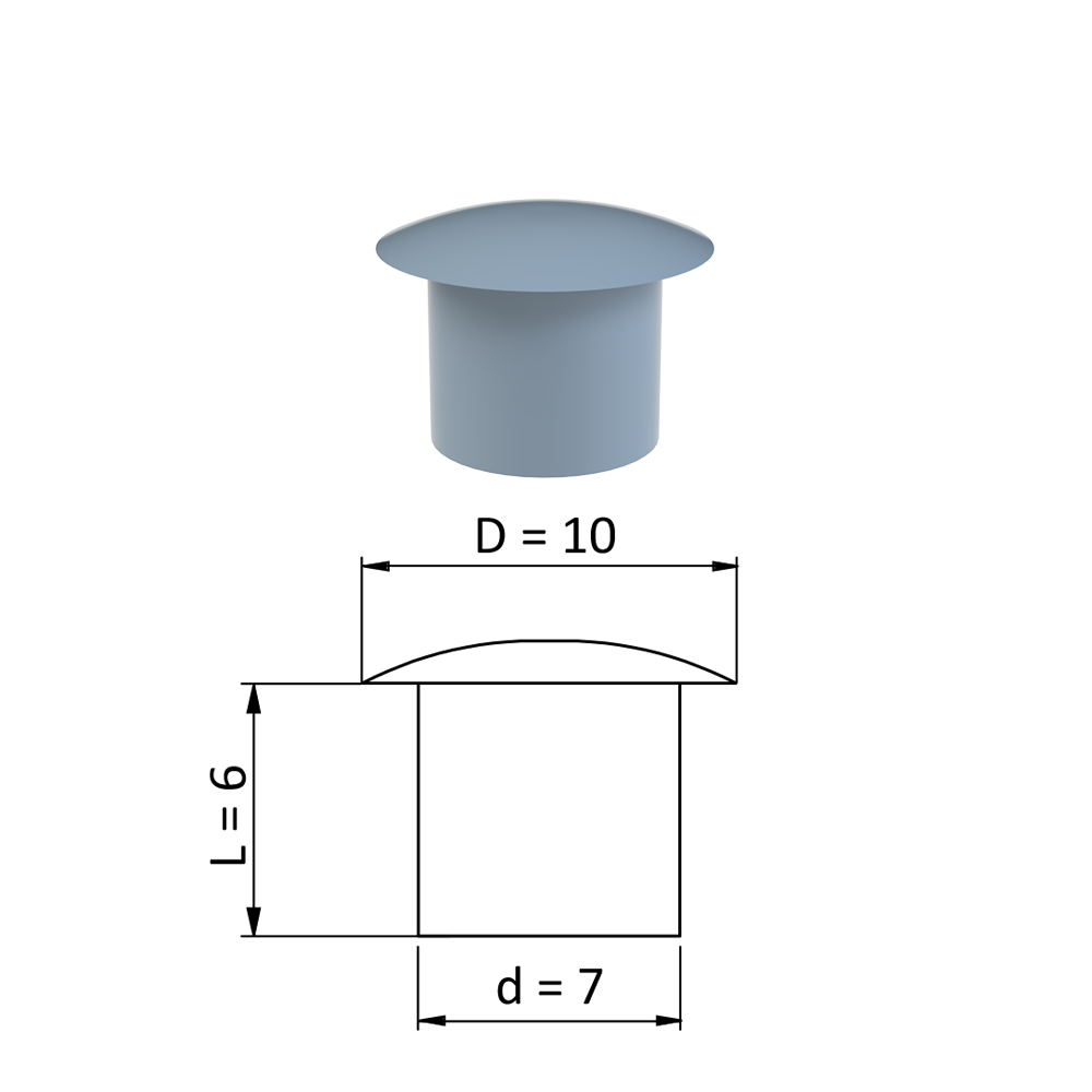 Vnitřní krytka kulatá ø 10 mm, otvor ø 7 mm, šedá, plast