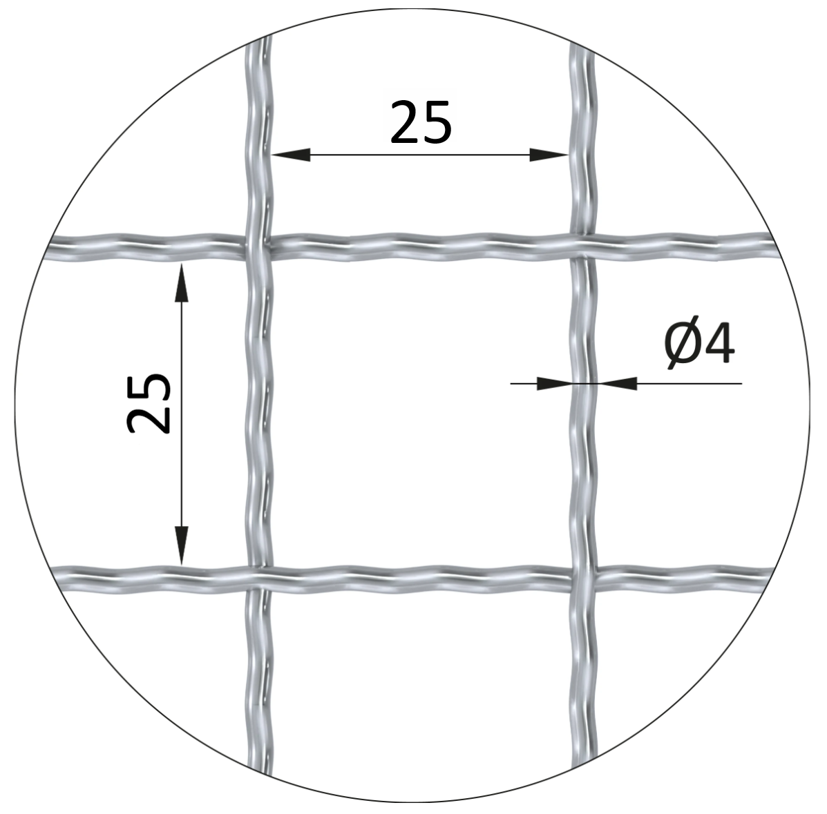 Rebierkové pletené sito, 1264 x 804 mm, oko 25x25mm, drôt 4mm, AISI 304