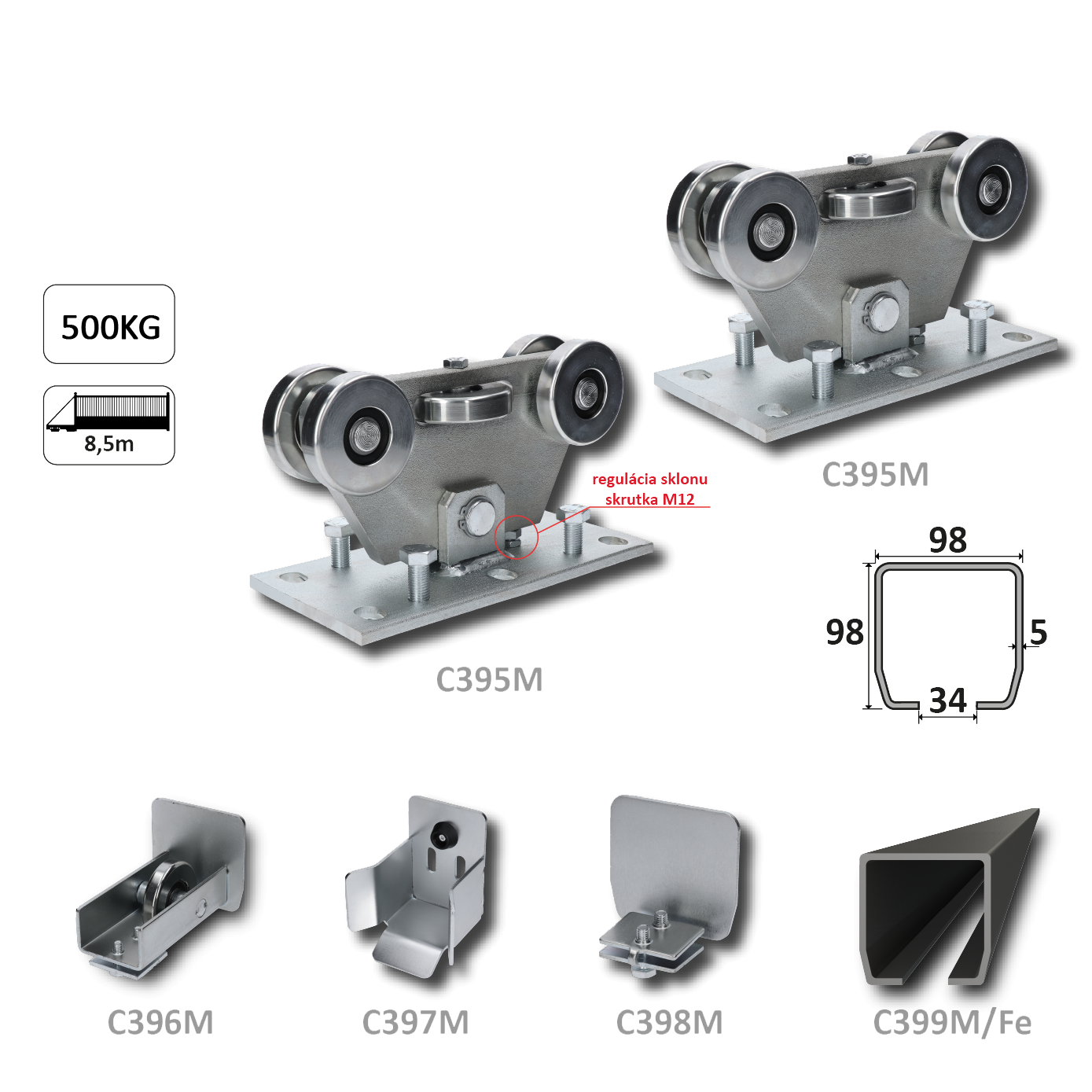MEDIO samonos do 500 kg, profil 98 x 98 x 6000 mm, Fe