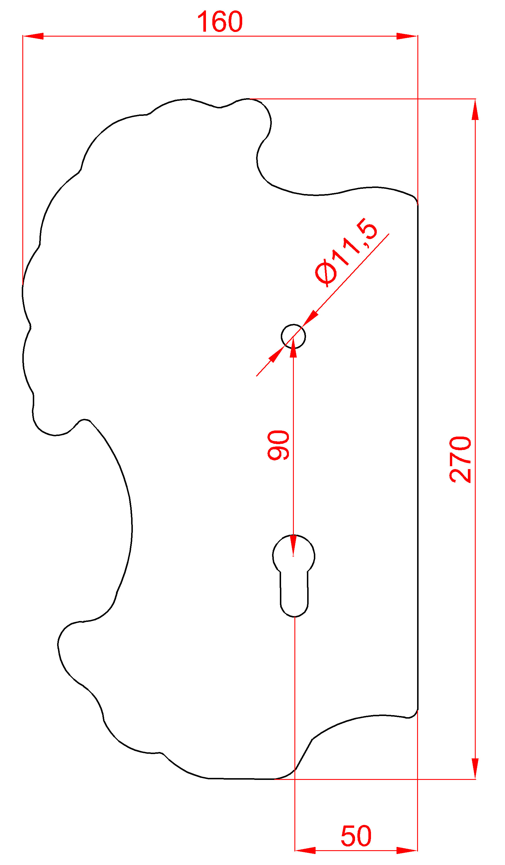 DOPREDAJ Štít 270 x 160 x 3 mm, rozteč 90 mm, ľavý, pre ZM90/80