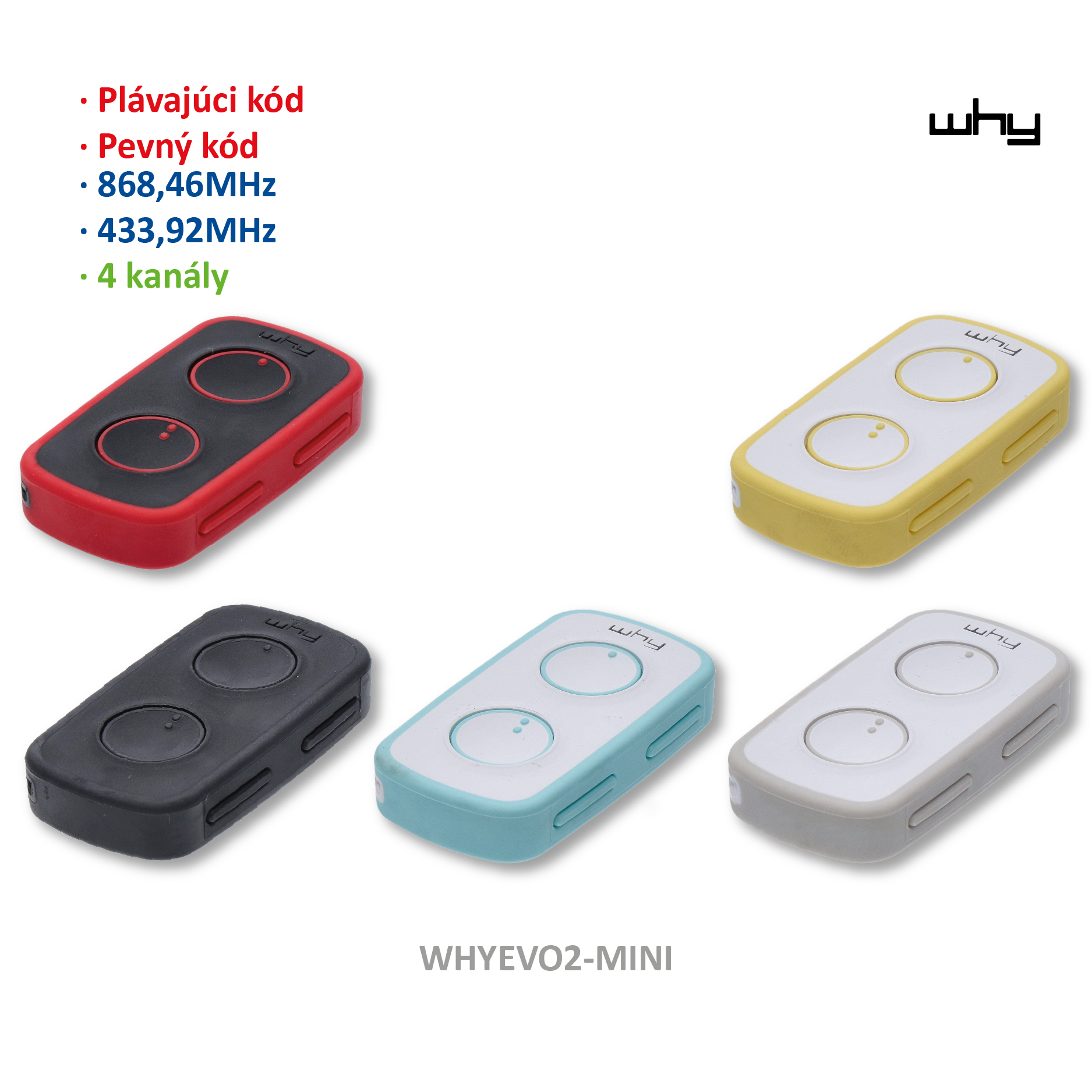 Vysílač Evo2 4kanálový, 433/868MHz, pevný/plovoucí kód