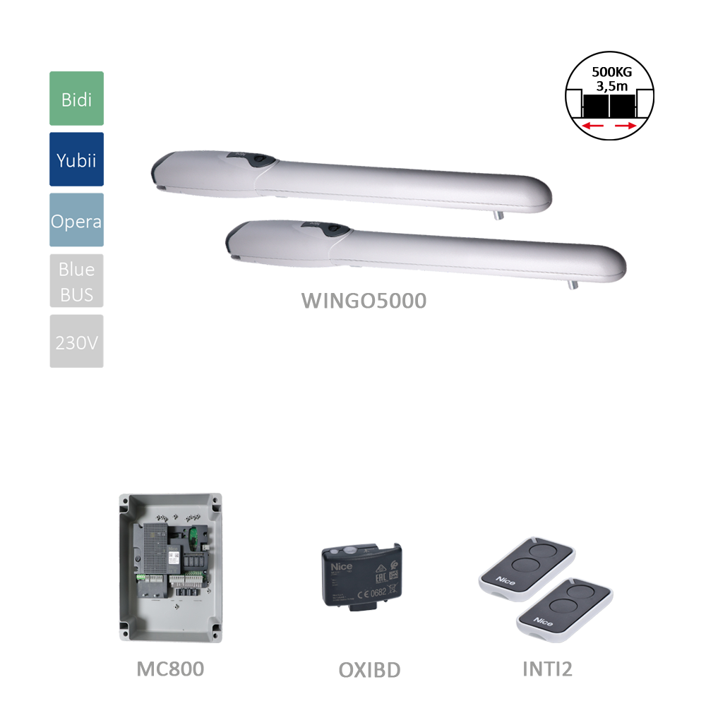 WINGO5000 kit pohonů pro křídlovou bránu do 3,5 m / křídlo s MC800 a 2x INTI2