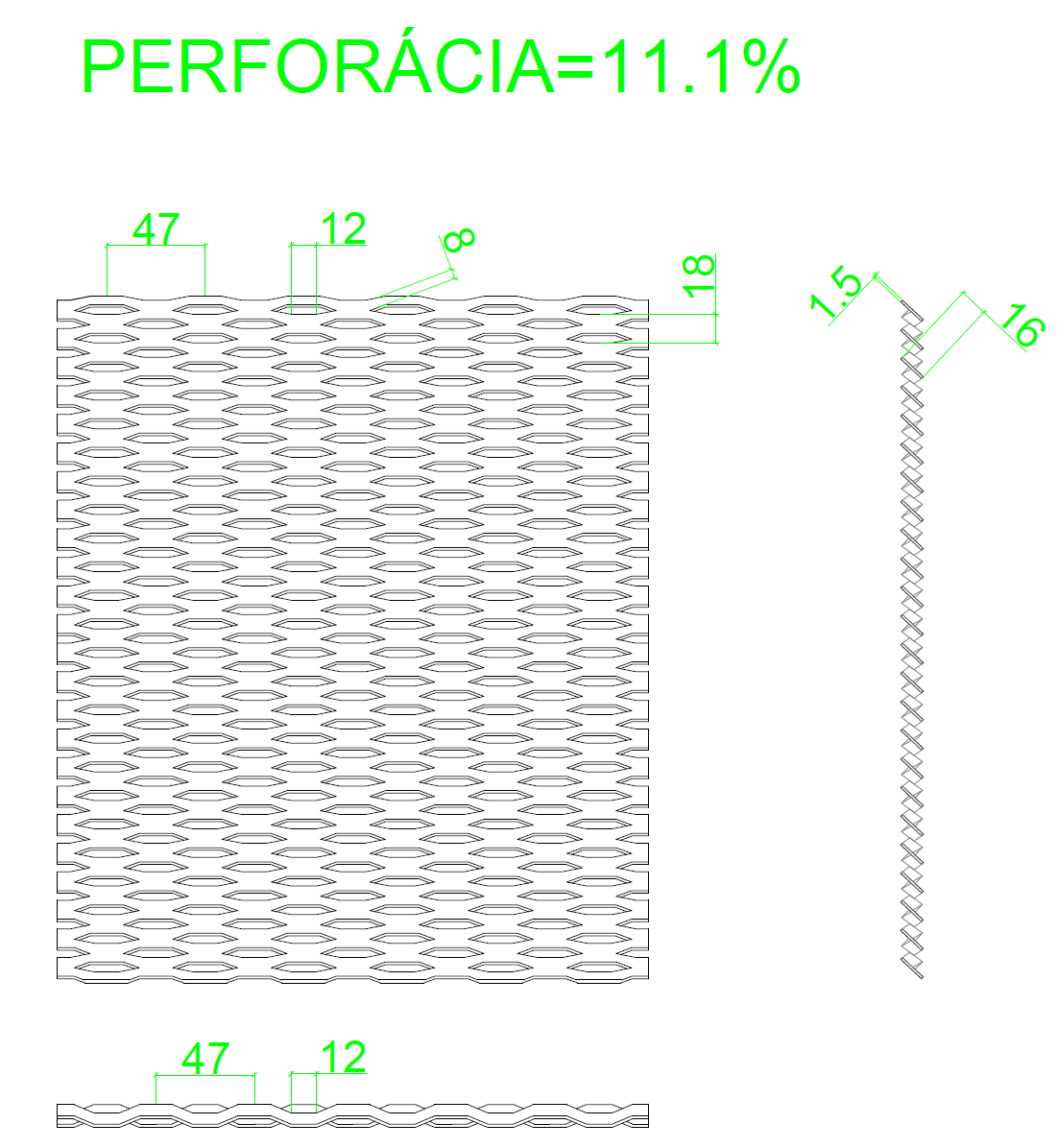 Poškodený ťahokov Fe, 1000 x 2000 x 1,5 mm, oko 47 x 18 mm