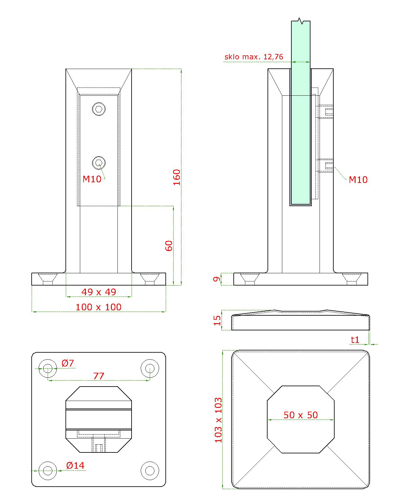 DOPREDAJ! Vrchné kotvenie pre sklo 12,76 mm, brúsená AISI 316