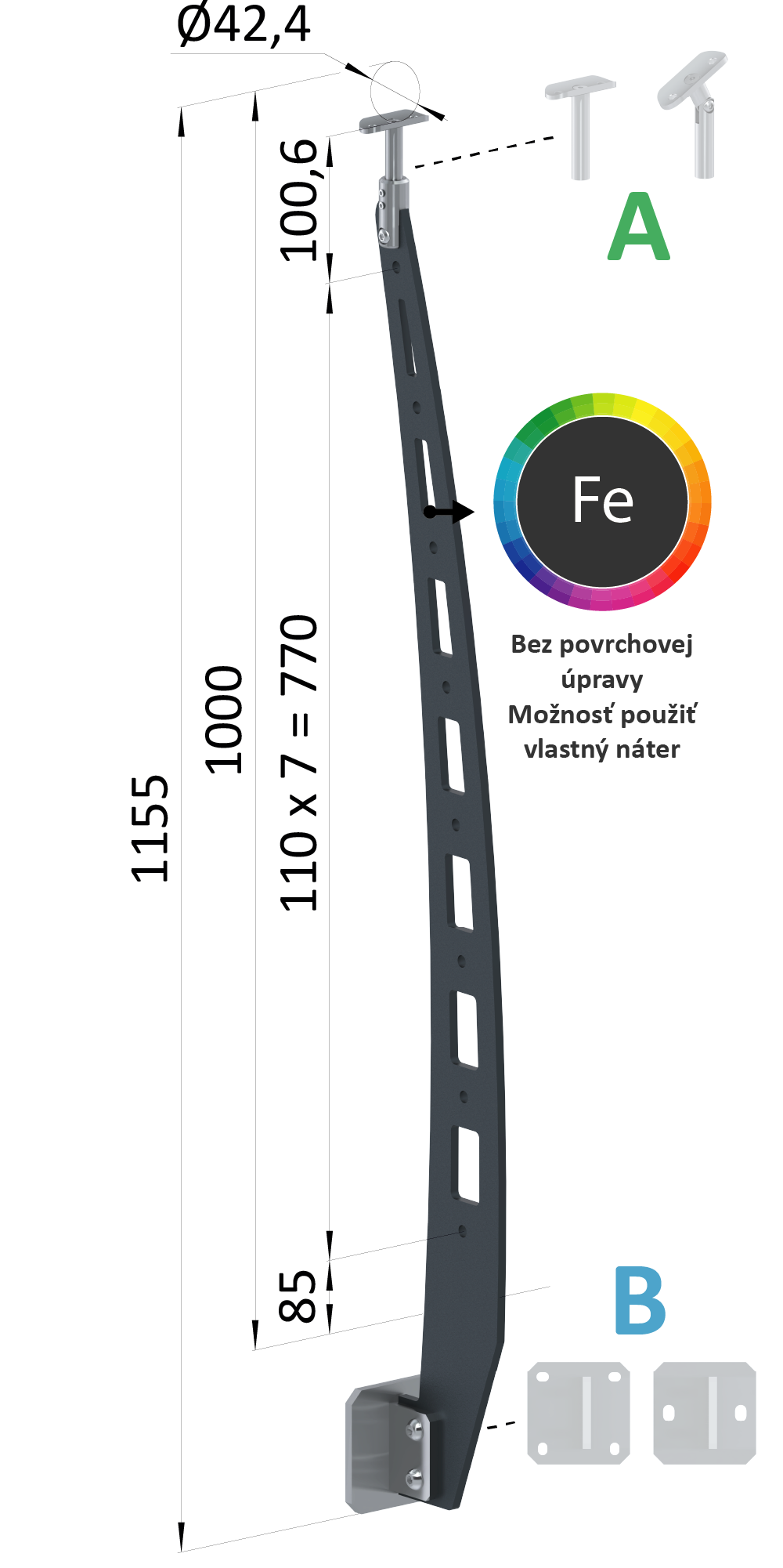 Kombinovaný Fe vypalovaný sloup, boční kotvení, 8-děrový