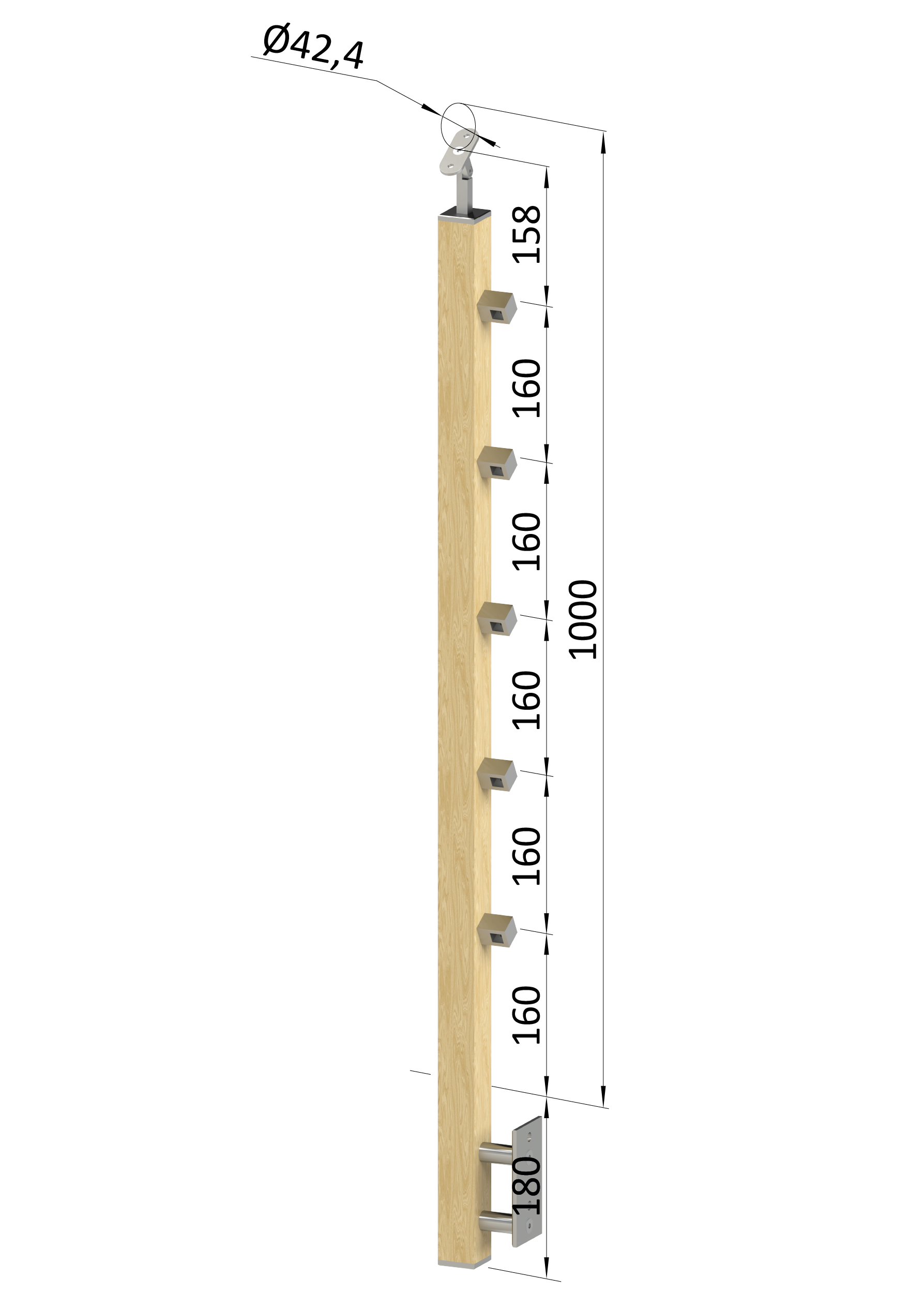 Dřevěný sloup, boční kotvení, 5řadový, průchozí, vnitřní