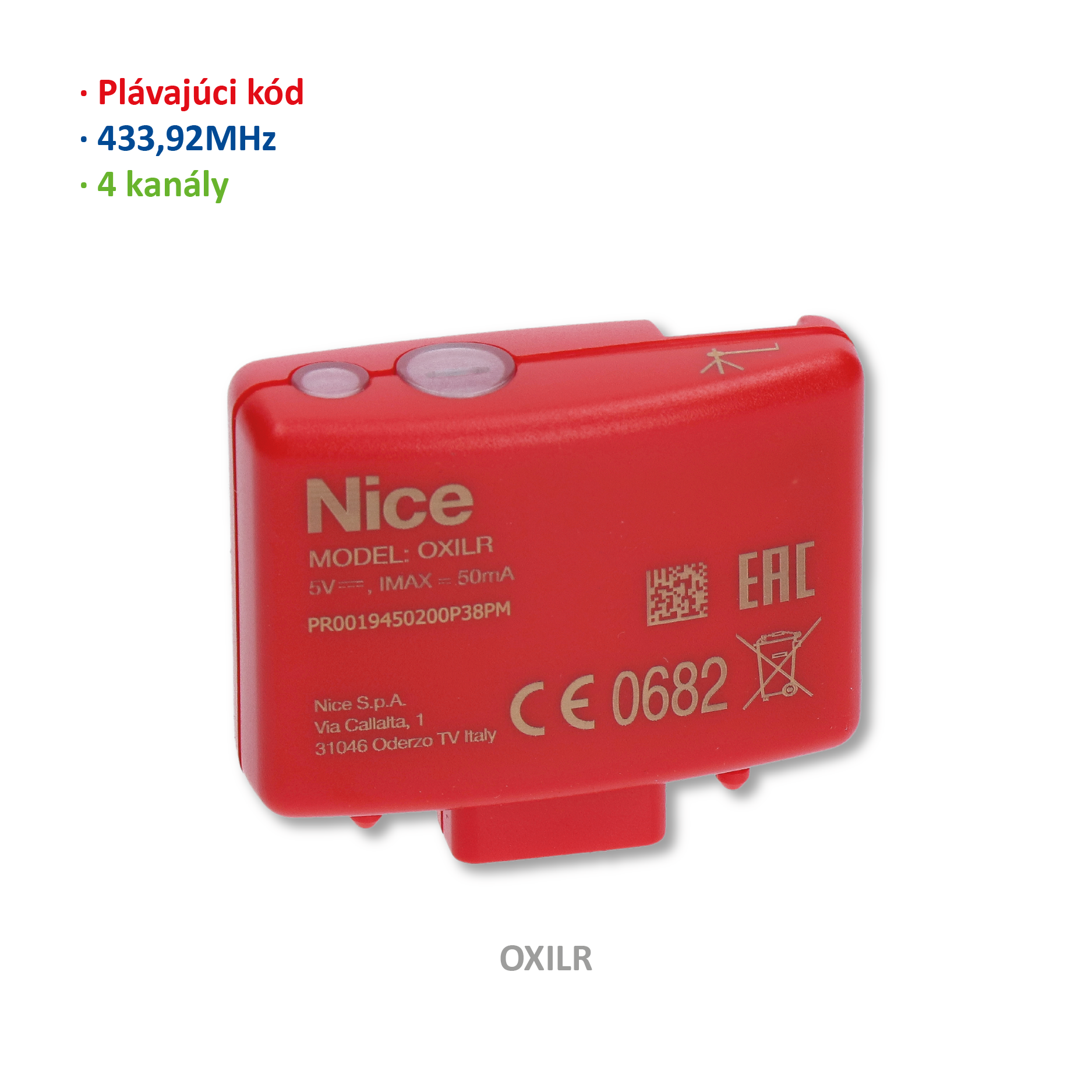 Přijímač zásuvný, 4 kanálový, 433,92 MHz, paměť na 1024 LoRa