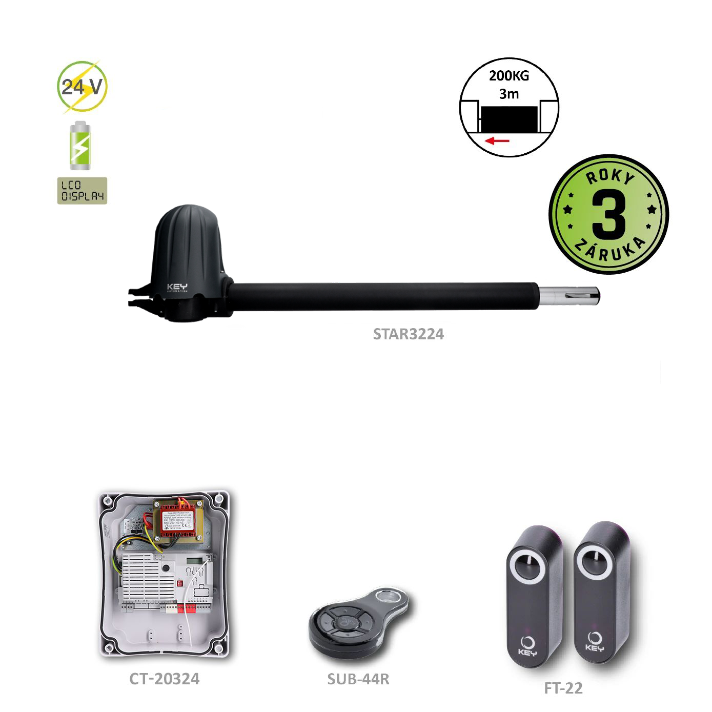 Levý pohon pro jednokřídlovou bránu do 2m/křídlo