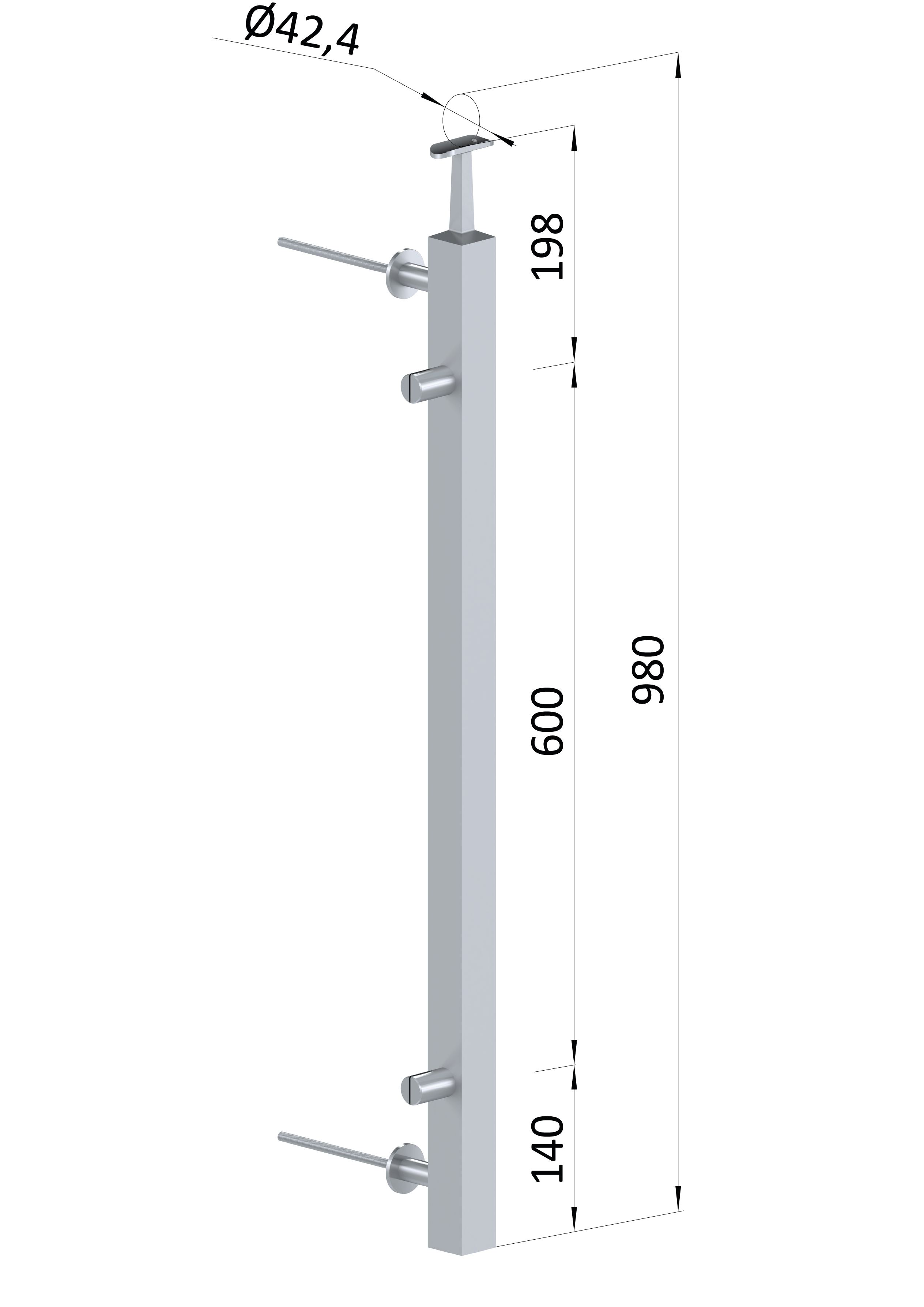 Nerezový sloup fr. balkon, boční kotvení, výplň: sklo, levý