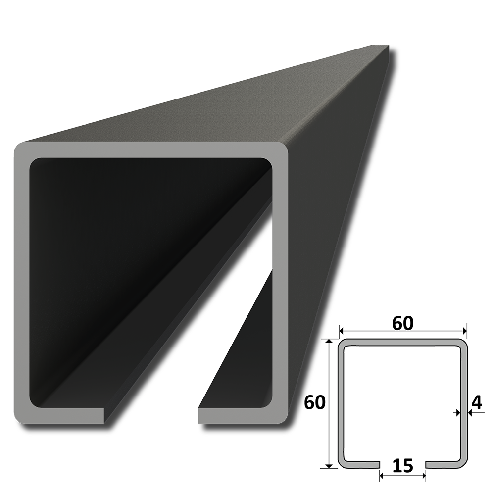 C profil 60 x 60 x 4 x 1000 mm, černý Fe