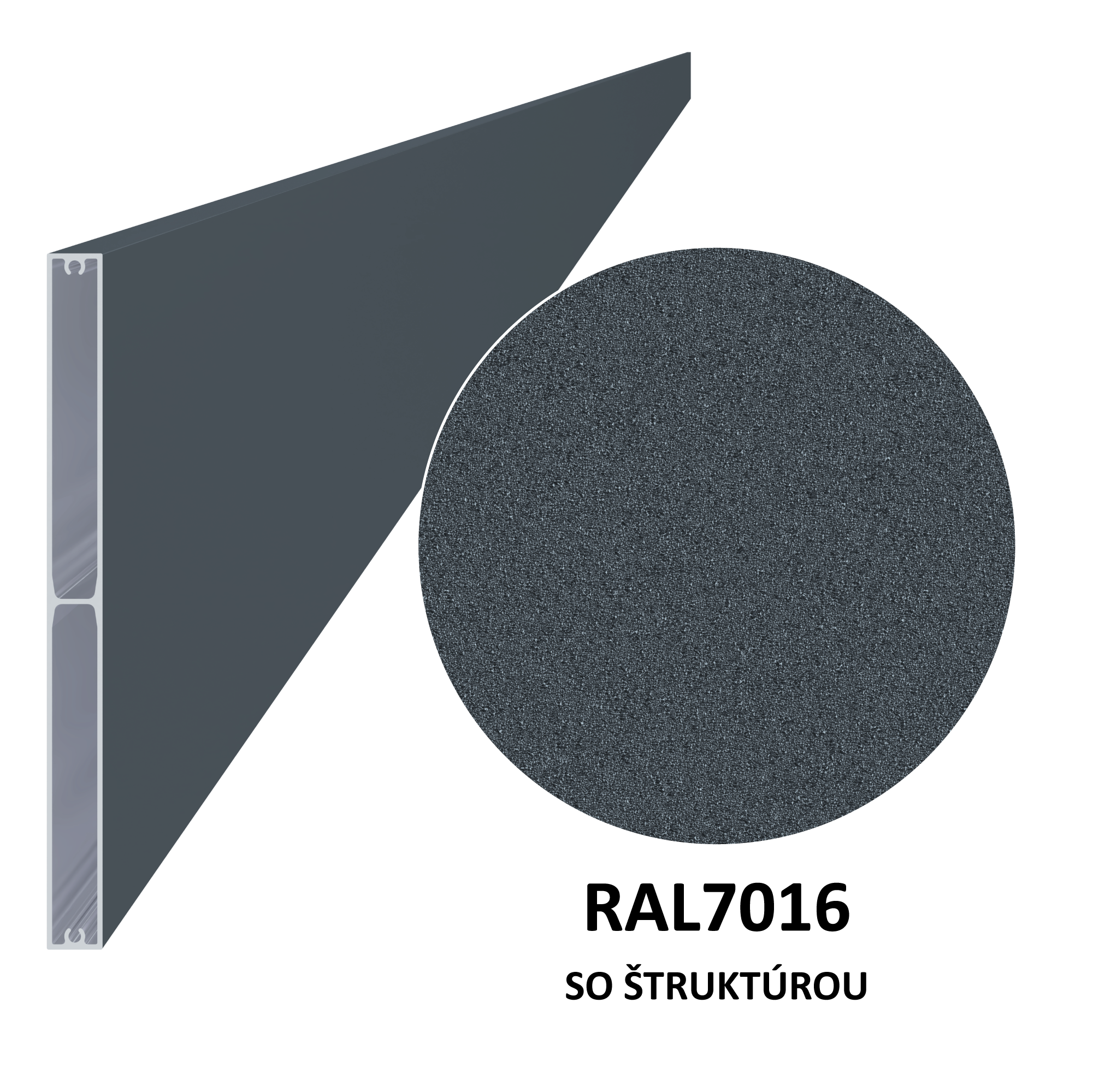 Al profil 200 x 16 x 6000 mm, lak se strukturou RAL 7016