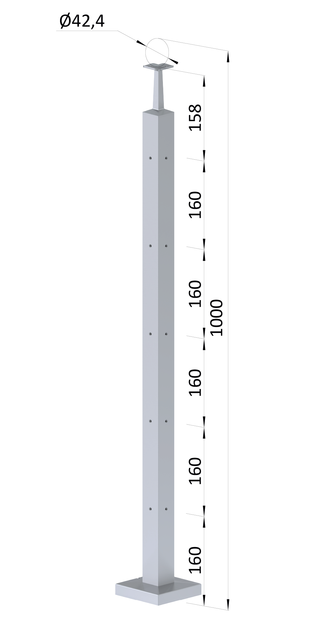 Nerezový sloup, vrchní kotvení, 5řadový rohový M6