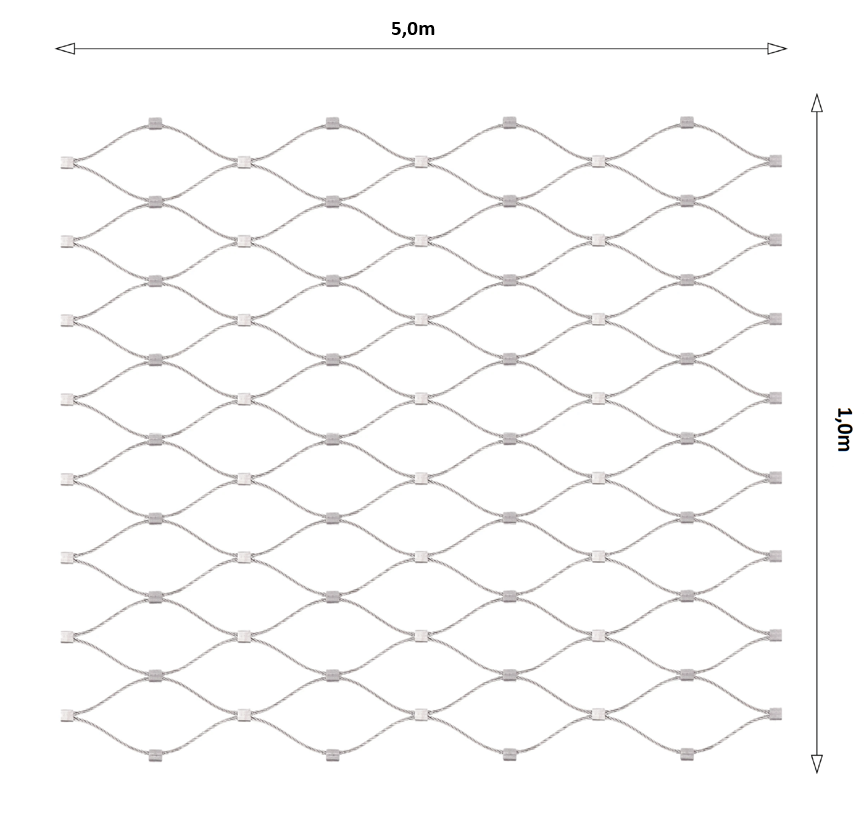 Lanková sieť, 1 x 5 m, oko 60 x 104 mm, ø 1,5 mm, AISI 316