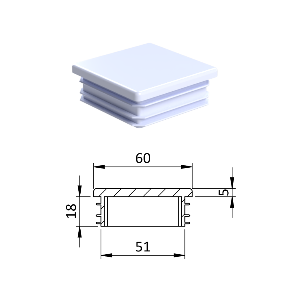 Krytka plastová 60 x 60 mm, bílá