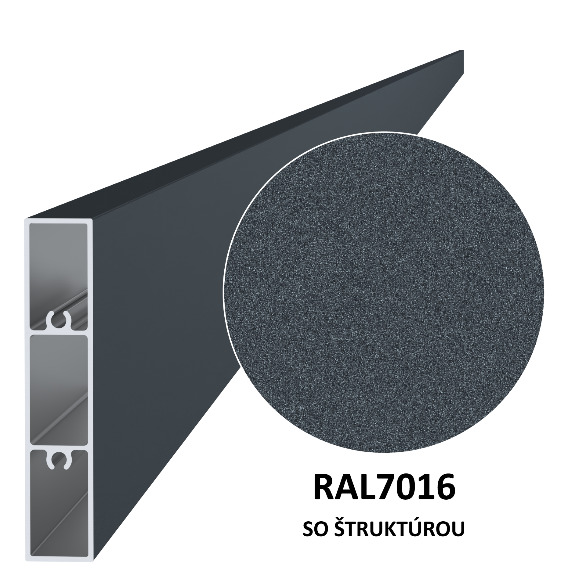 Al profil 80 x 16 x 6000 mm, práškový lak struktura RAL 7016
