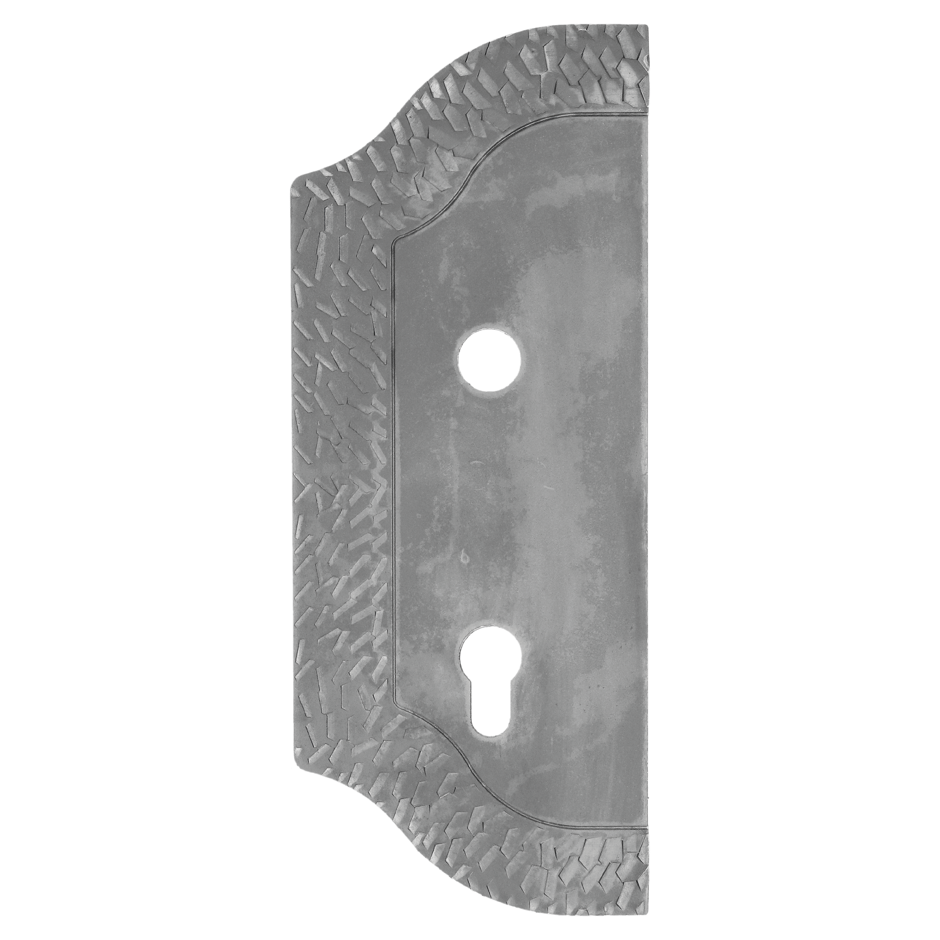 Štít 265x105x3mm s otvory, rozteč 90mm, otvor pro kliku ø 19mm, zdobený, levý, pro zámek ZM90/80