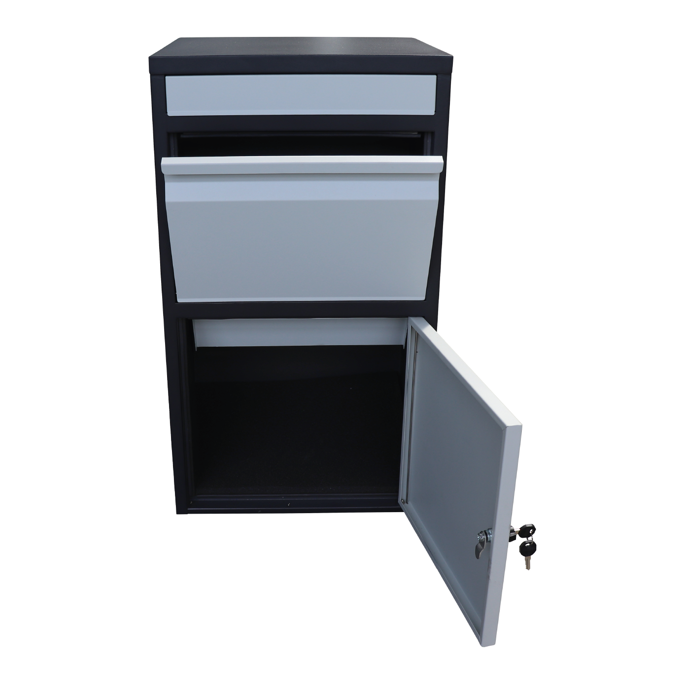 Box na balíky s přepadovou lištou, barva: černo/bílá