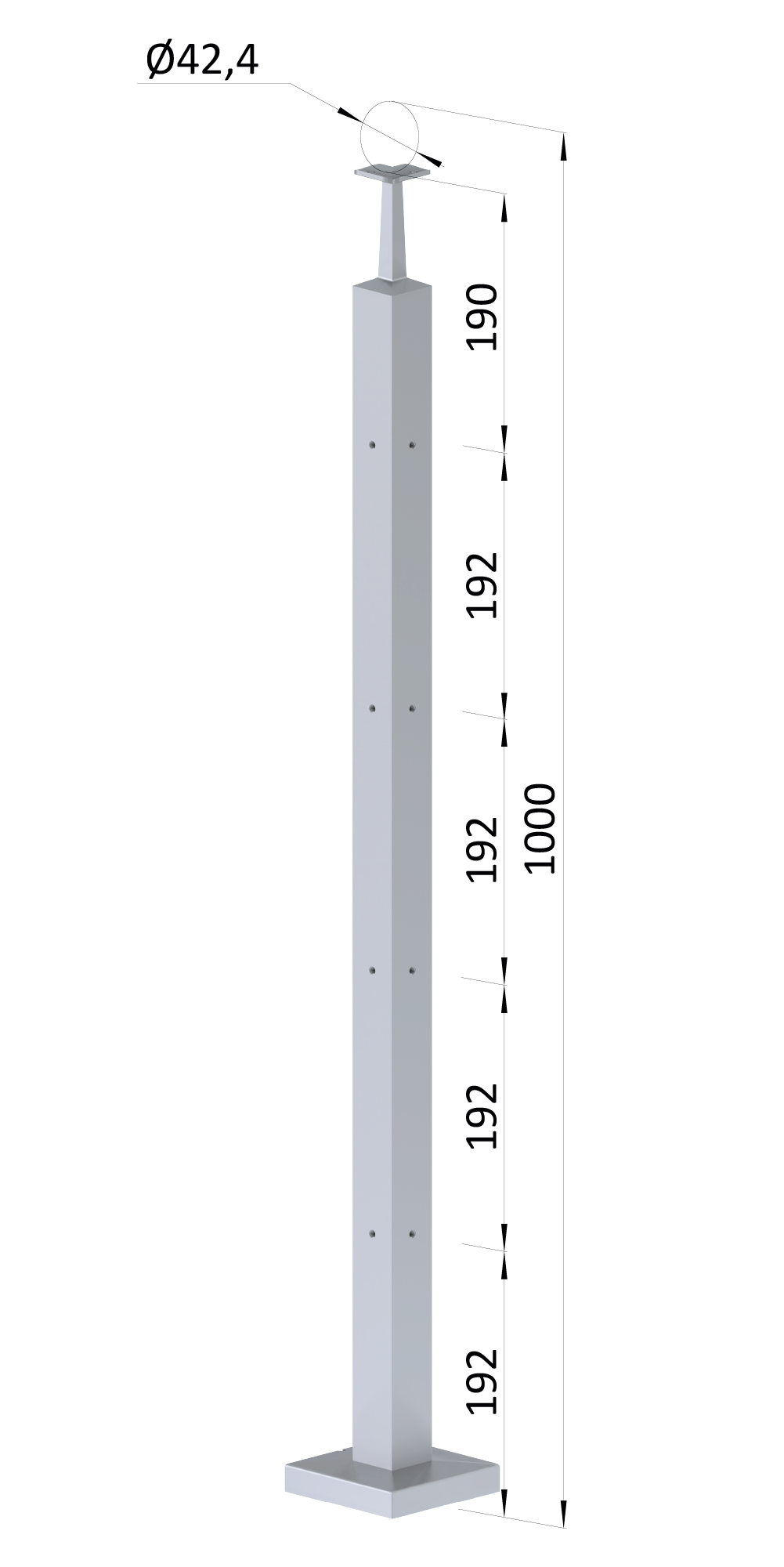 Nerezový sloup, vrchní kotvení, 4řadový rohový M6