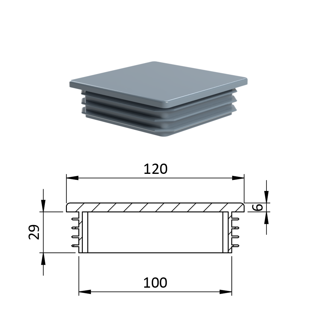 Krytka plastová 120 x 120 mm, šedá