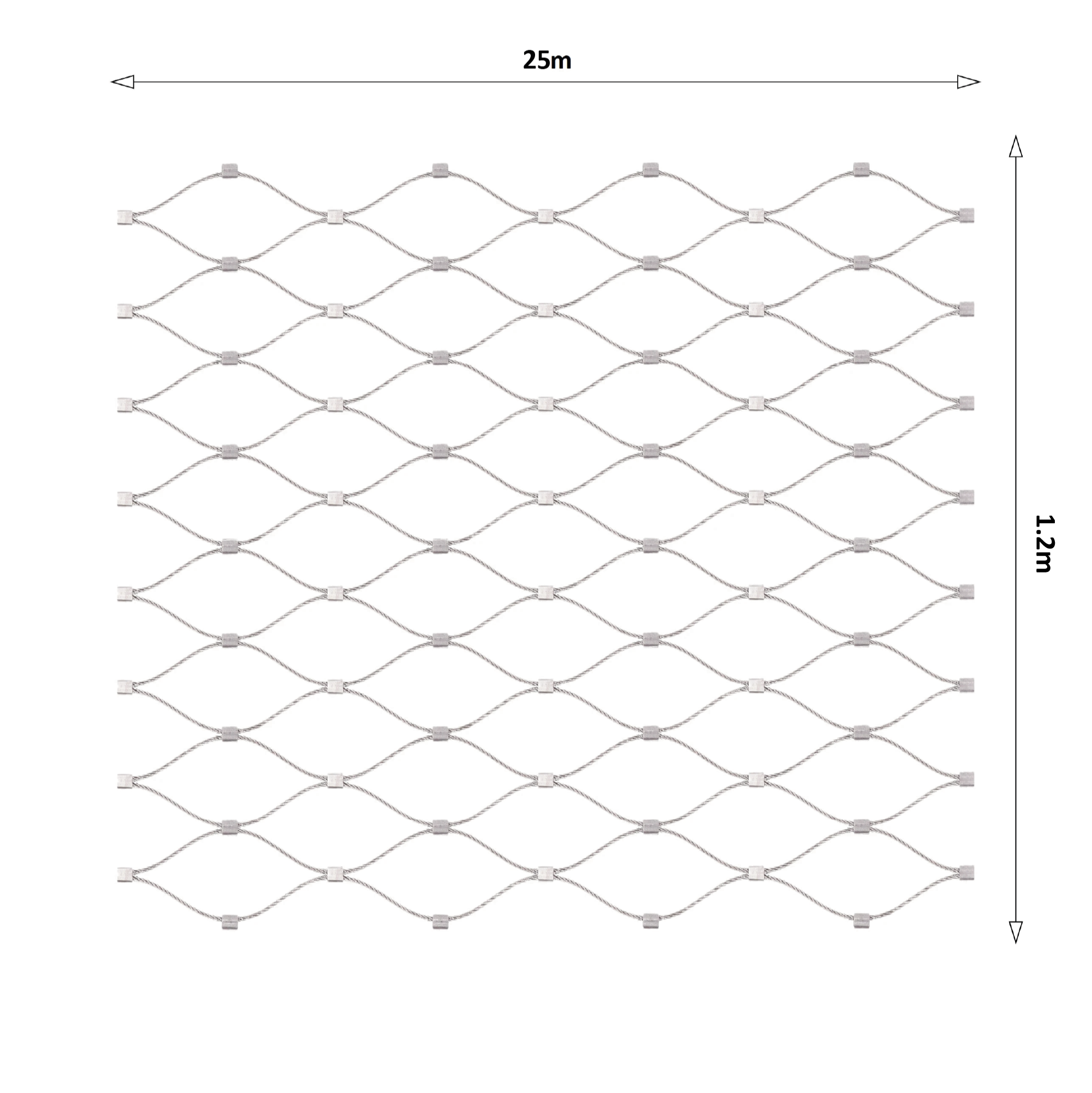 Lanová sieť, 1,2 x 25 m, oko 60 x 104 mm, ø 2 mm, AISI 316