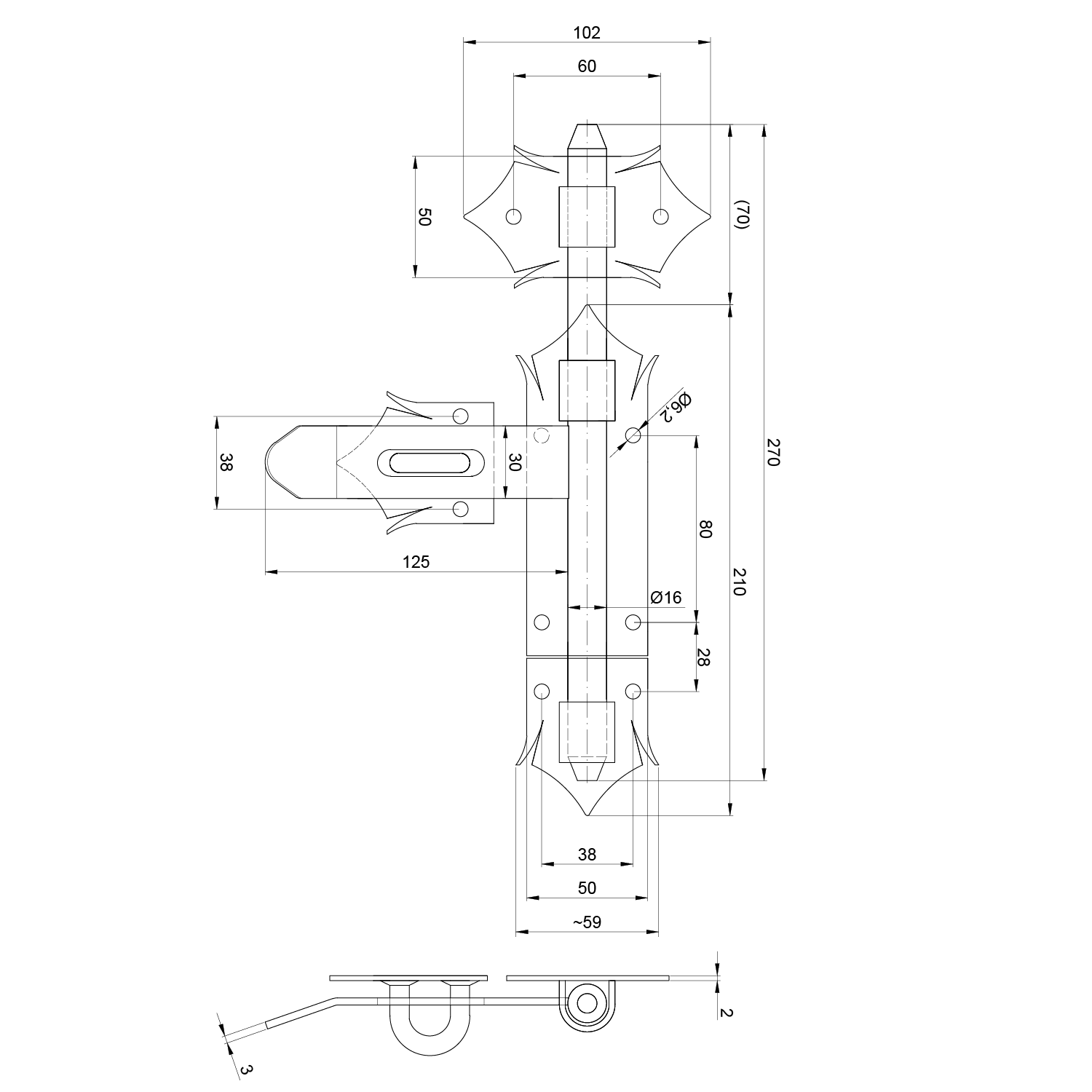 DOPREDAJ Rígeľ ø 16 mm, L = 270 mm, povrch čierny lak