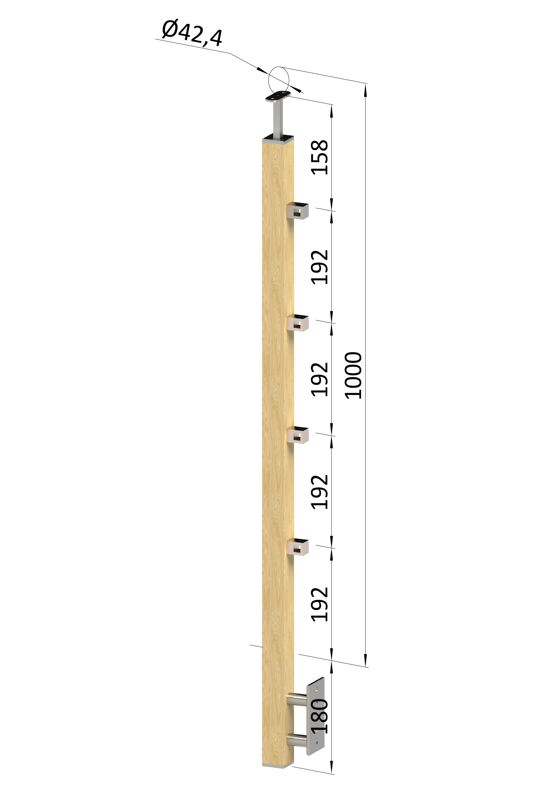 Dřevěný sloup, boční kotvení, 4řadový, průchozí, vnitřní