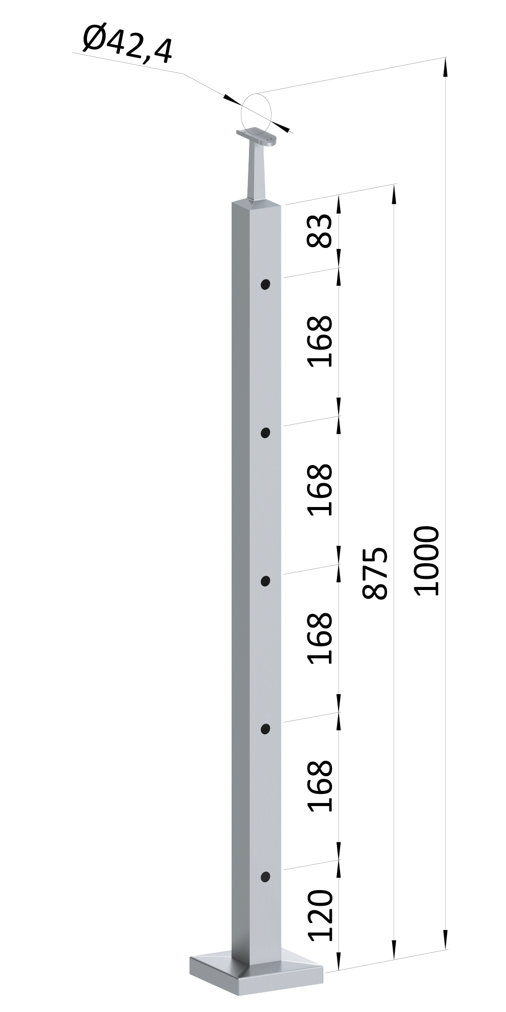 Nerezový sloup, vrchní kotvení, 5děrový koncový