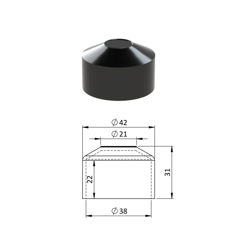 Vnější krytka kulatá ø 38 mm, plastová PE, černá