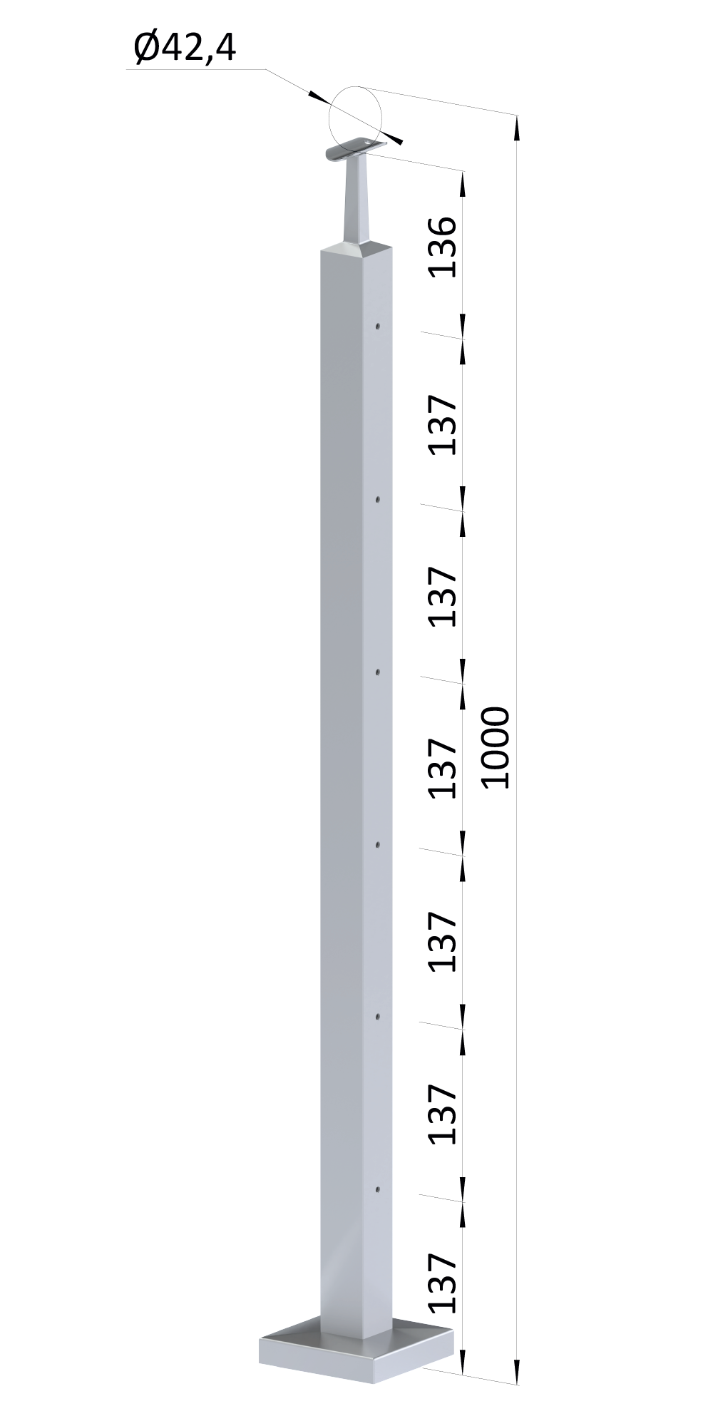 Nerezový sloup, vrchní kotvení, 6řadový M6