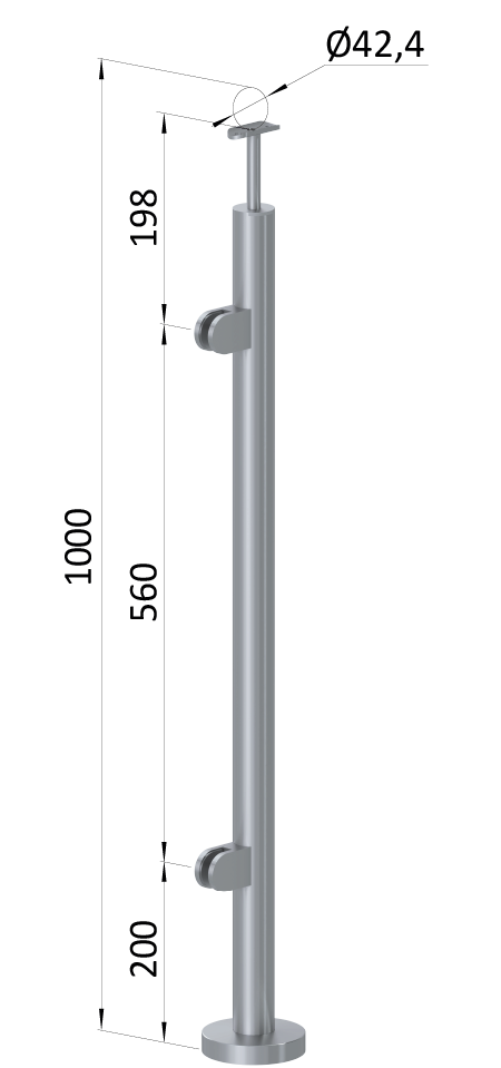 Nerezový sloup, vrchní kotvení, výplň: sklo, levý