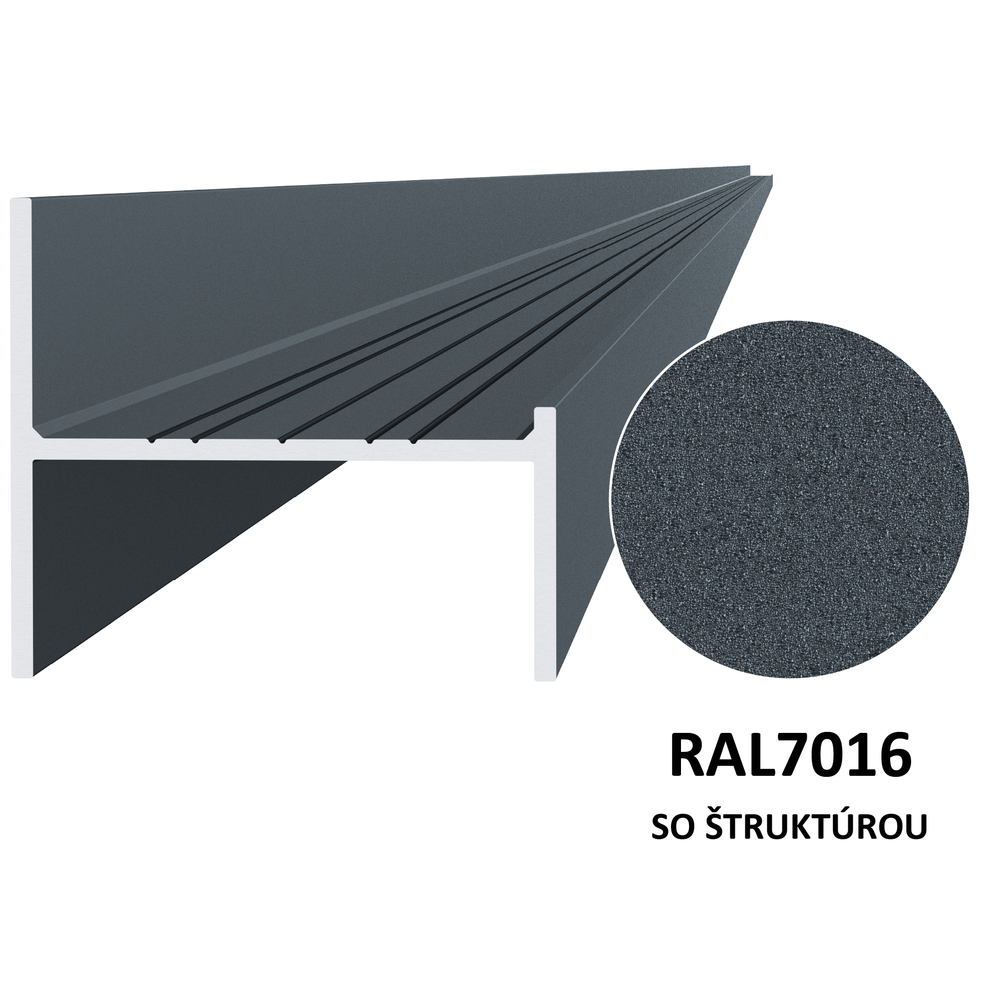 UT profil 50x44mm, L-6000mm, práškový lak, struktura RAL7016