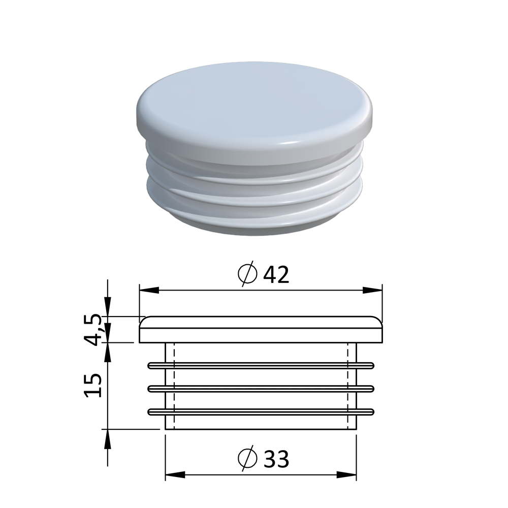 Vnitřní krytka kulatá ø 42 mm, plastová, bílá