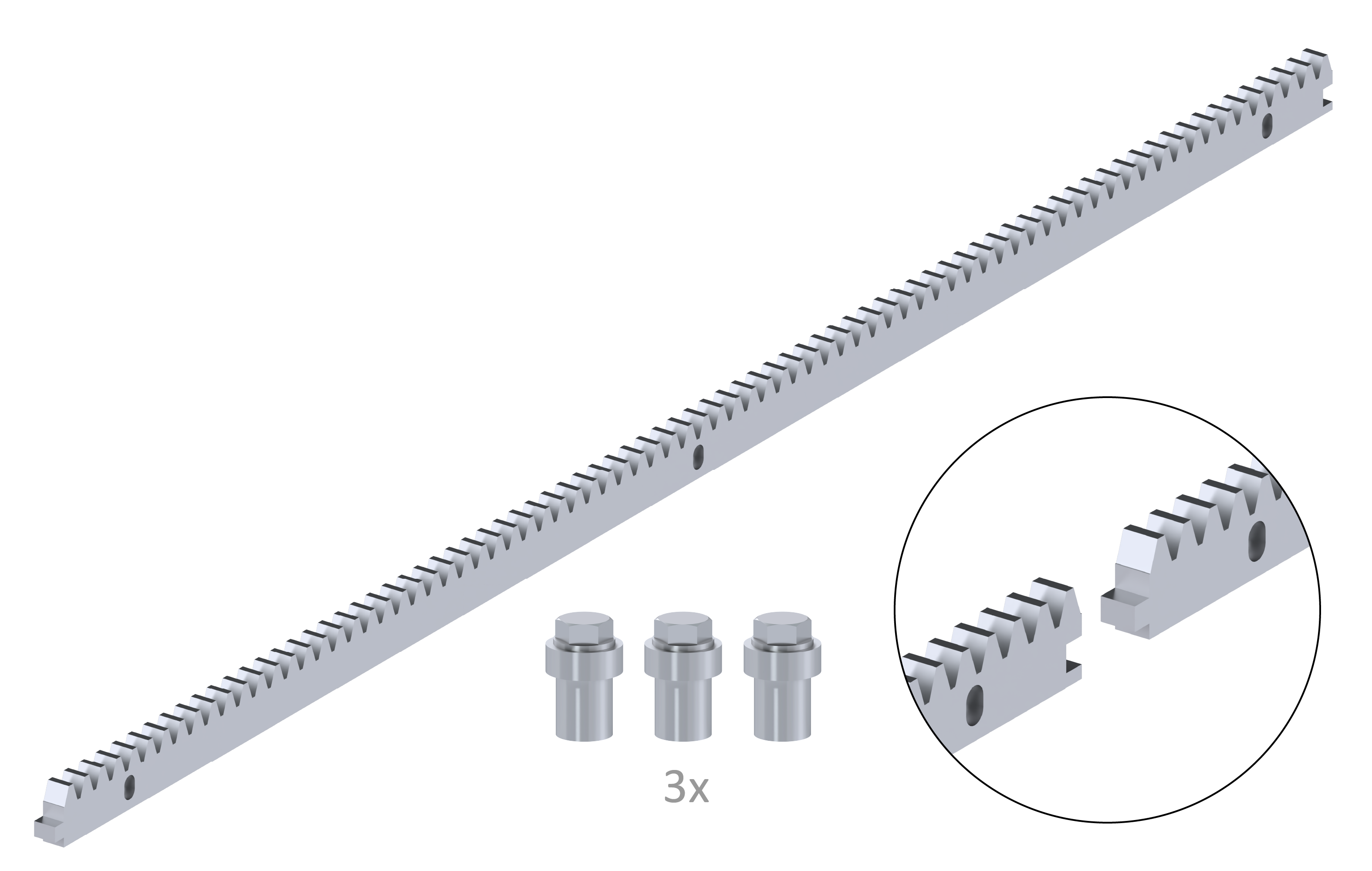 Hřeben kovový 30 x 12 mm, L - 1000 mm, M4, maximálně do 2200 kg, 3x úchyt+šrouby, pozinkovaný se zámkem