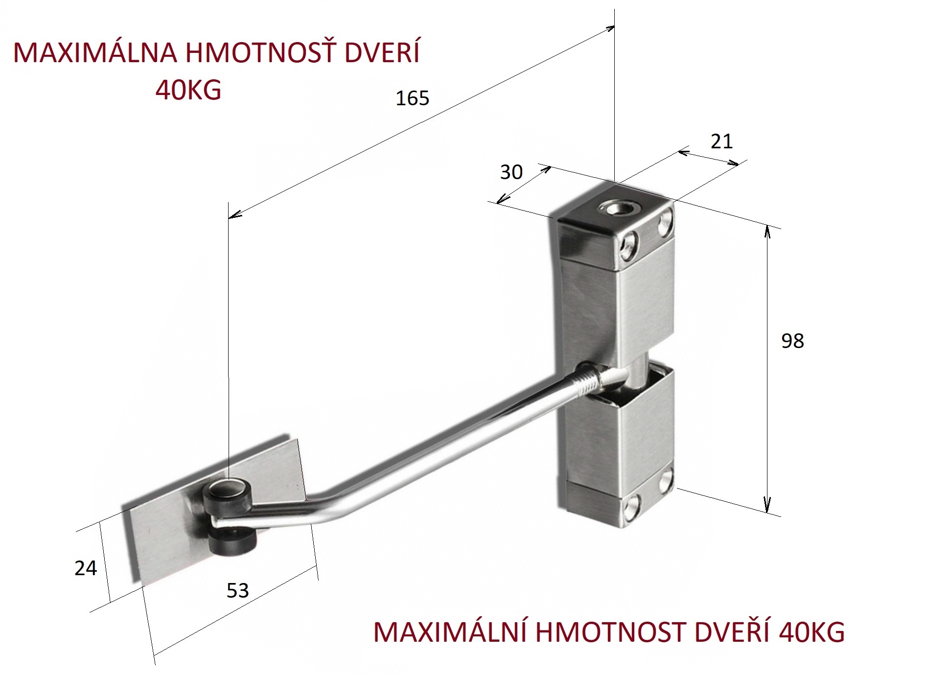 Dveřní pružinový zavírač, kryt z nerezové oceli