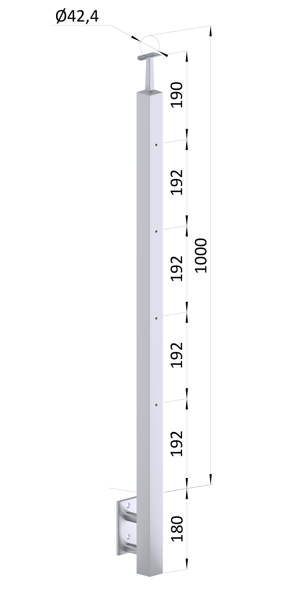 Nerezový sloup, boční kotvení, 4řadový M6, vnější