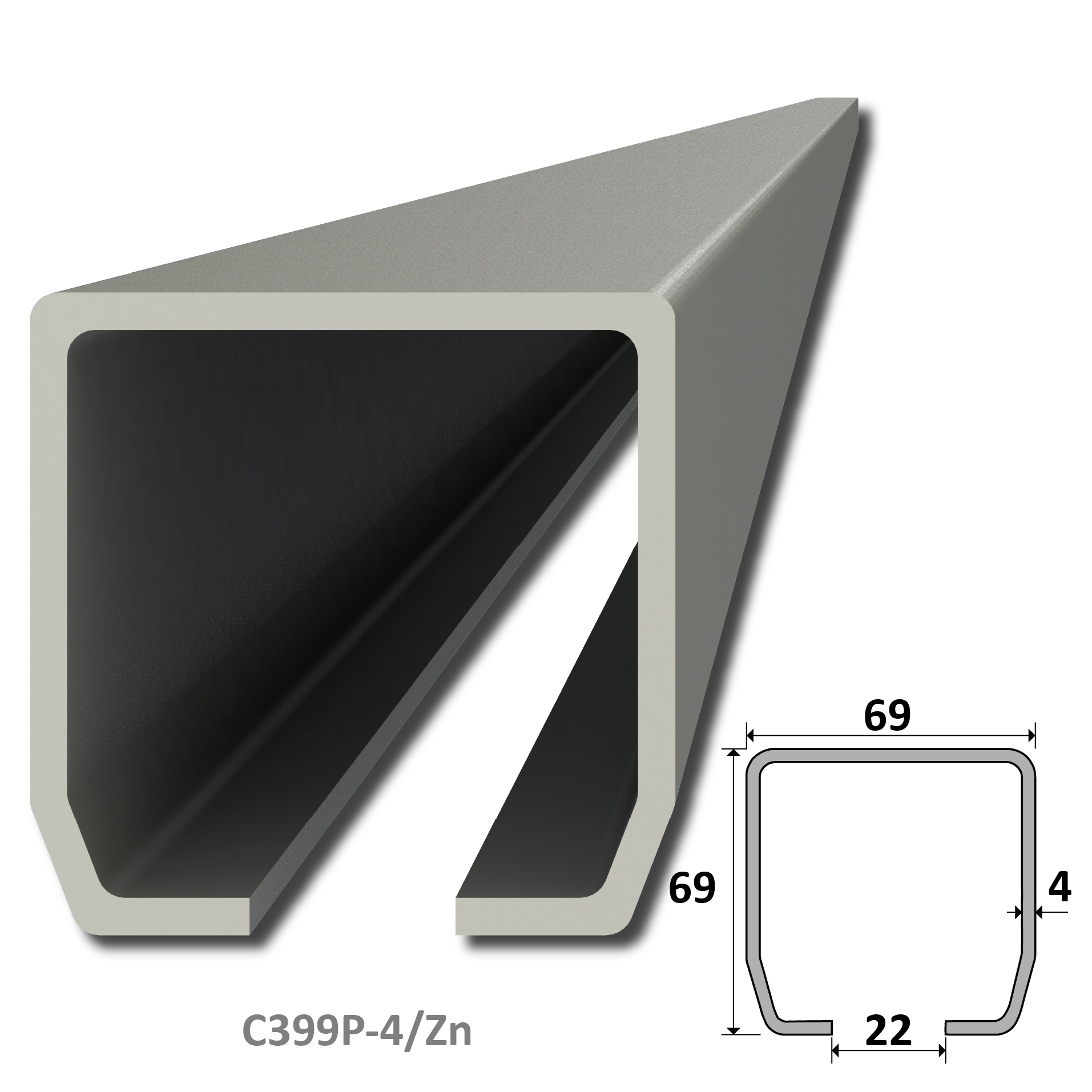 C profil 69 x 69 x 4 x 2000 mm, pozinkovaný