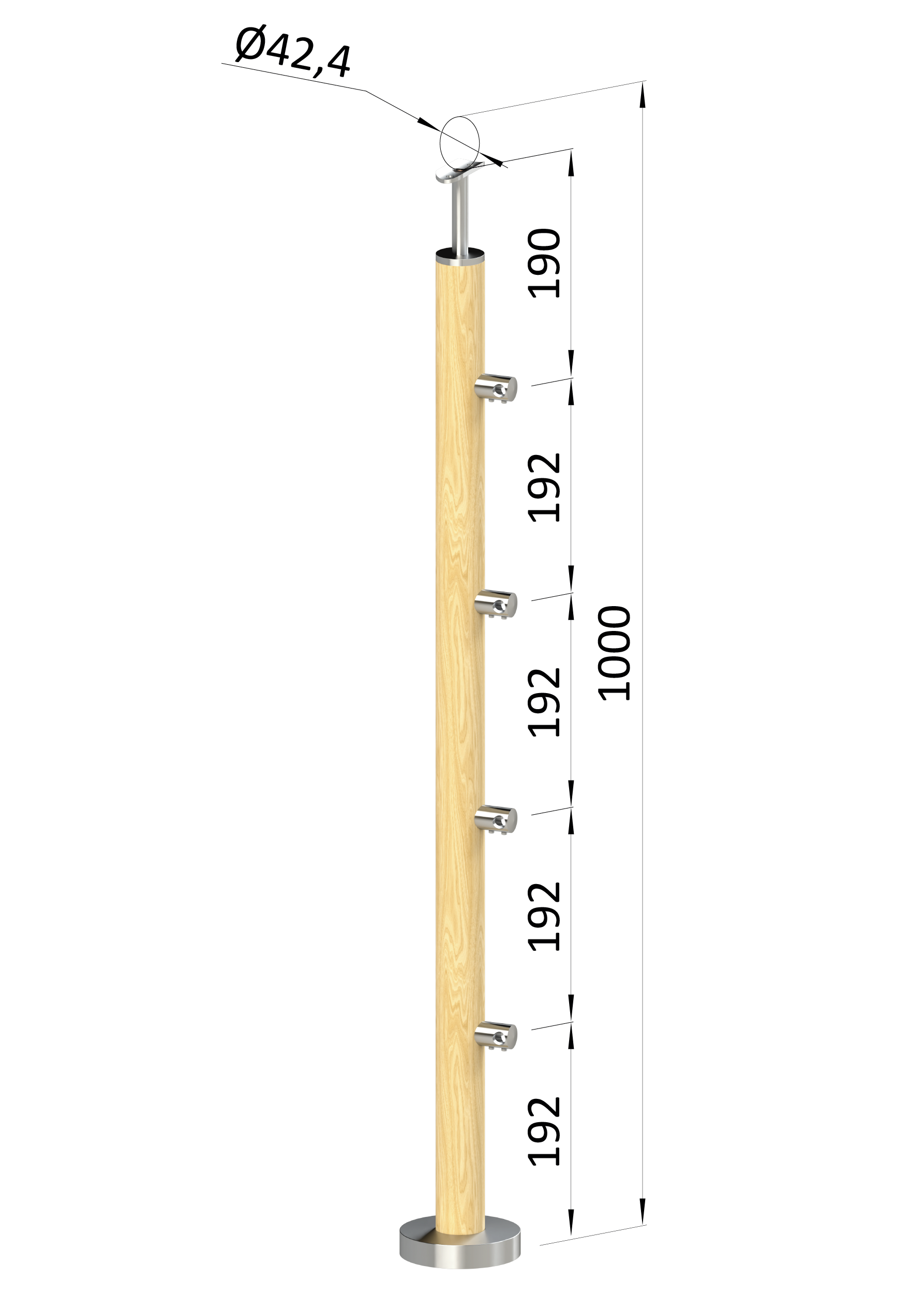 Dřevěný sloup, vrchní kotvení, 4řadový, průchozí