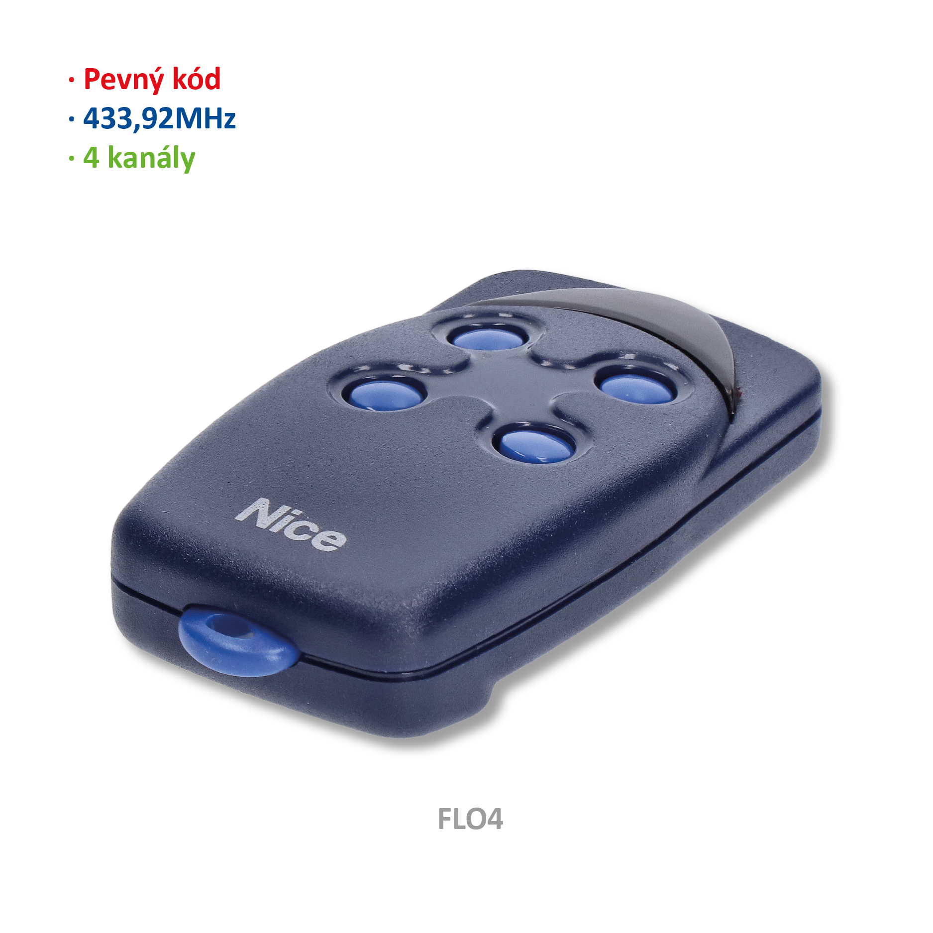 Vysílač 4kanálový, 433MHz, pevný kód, černý